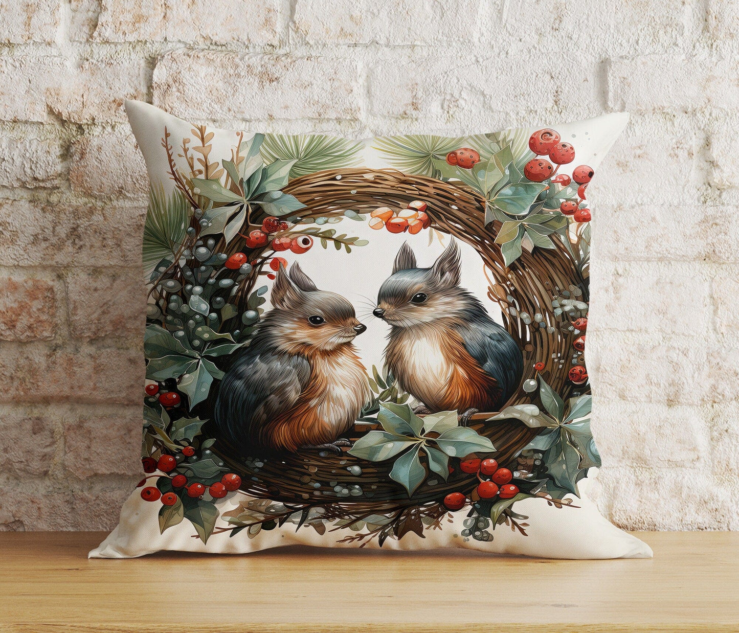 Onay 9 / 12 x 12 inch (30 x 30 cm) Double Side Christmas Cute Woodland Animal Winter Print Cushion Cover