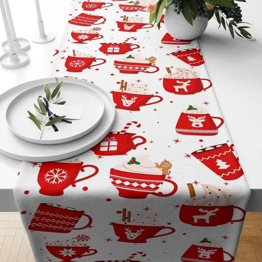 Onay 1 / 12 x 46 inch (30 x 120 cm) Christmas Drink Gingerbread Cookie Pattern Red Table Runner