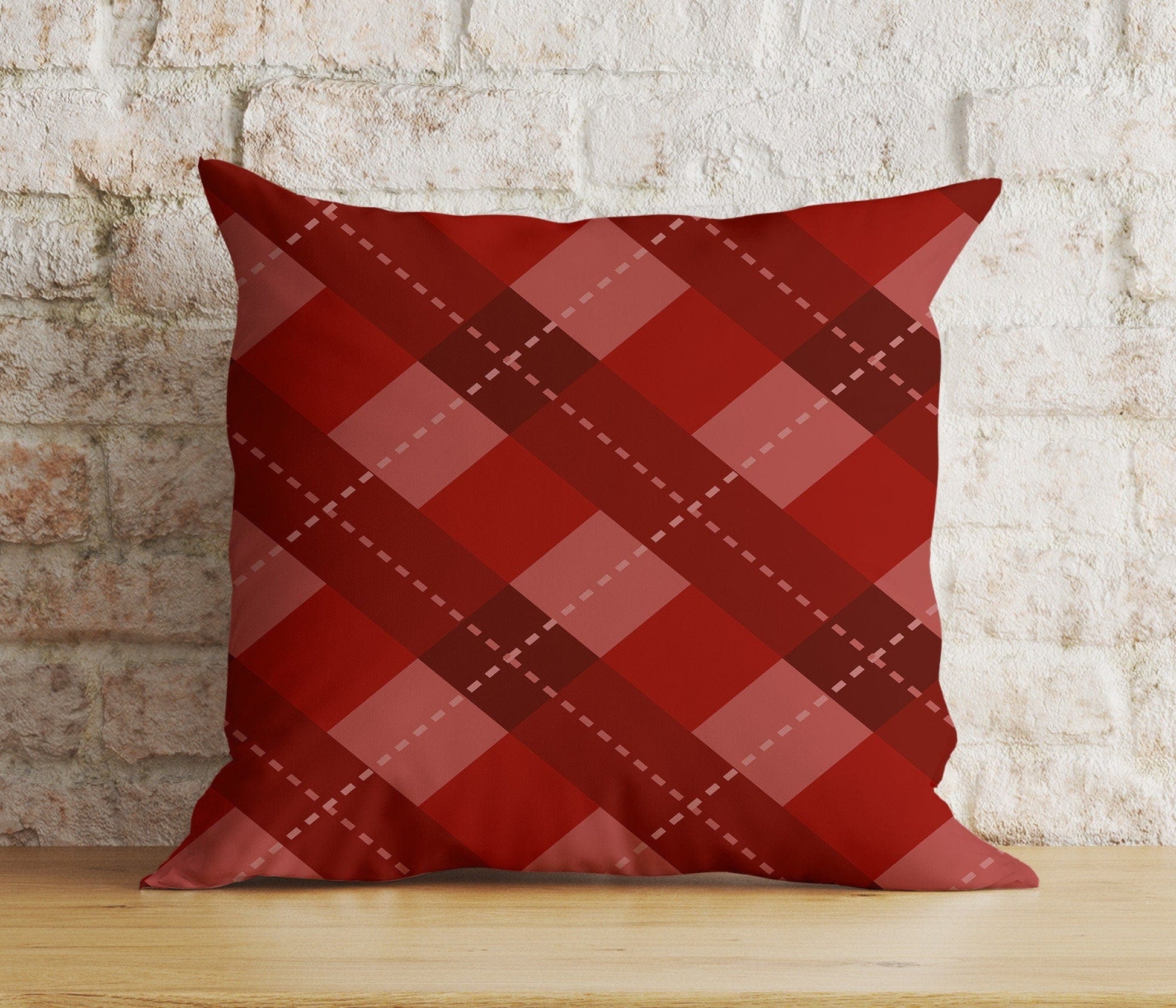 Onay 4 / 12 x 12 inch (30 x 30 cm) Double Side Christmas Festive Red and White Buffalo Plaid Cushion Covers
