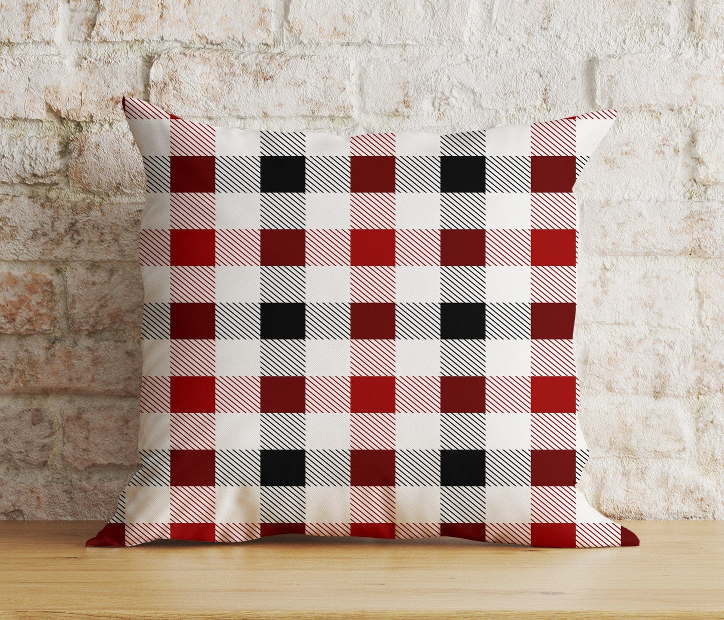 Onay 3 / 12 x 12 inch (30 x 30 cm) Double Side Christmas Festive Red and White Buffalo Plaid Cushion Covers