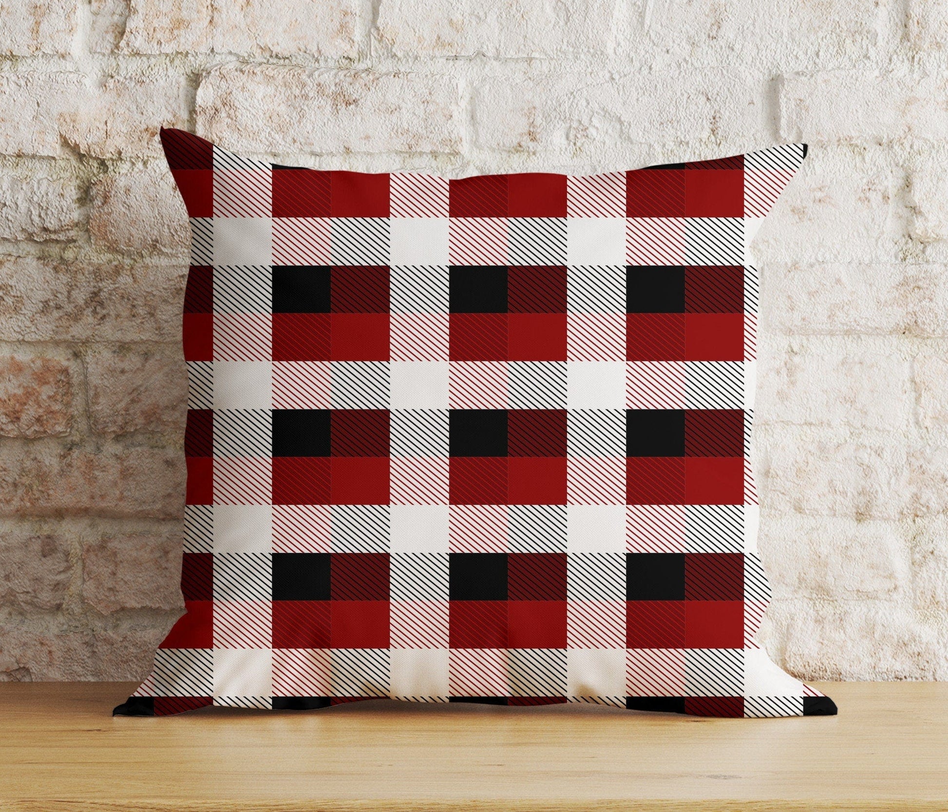 Onay 2 / 12 x 12 inch (30 x 30 cm) Double Side Christmas Festive Red and White Buffalo Plaid Cushion Covers