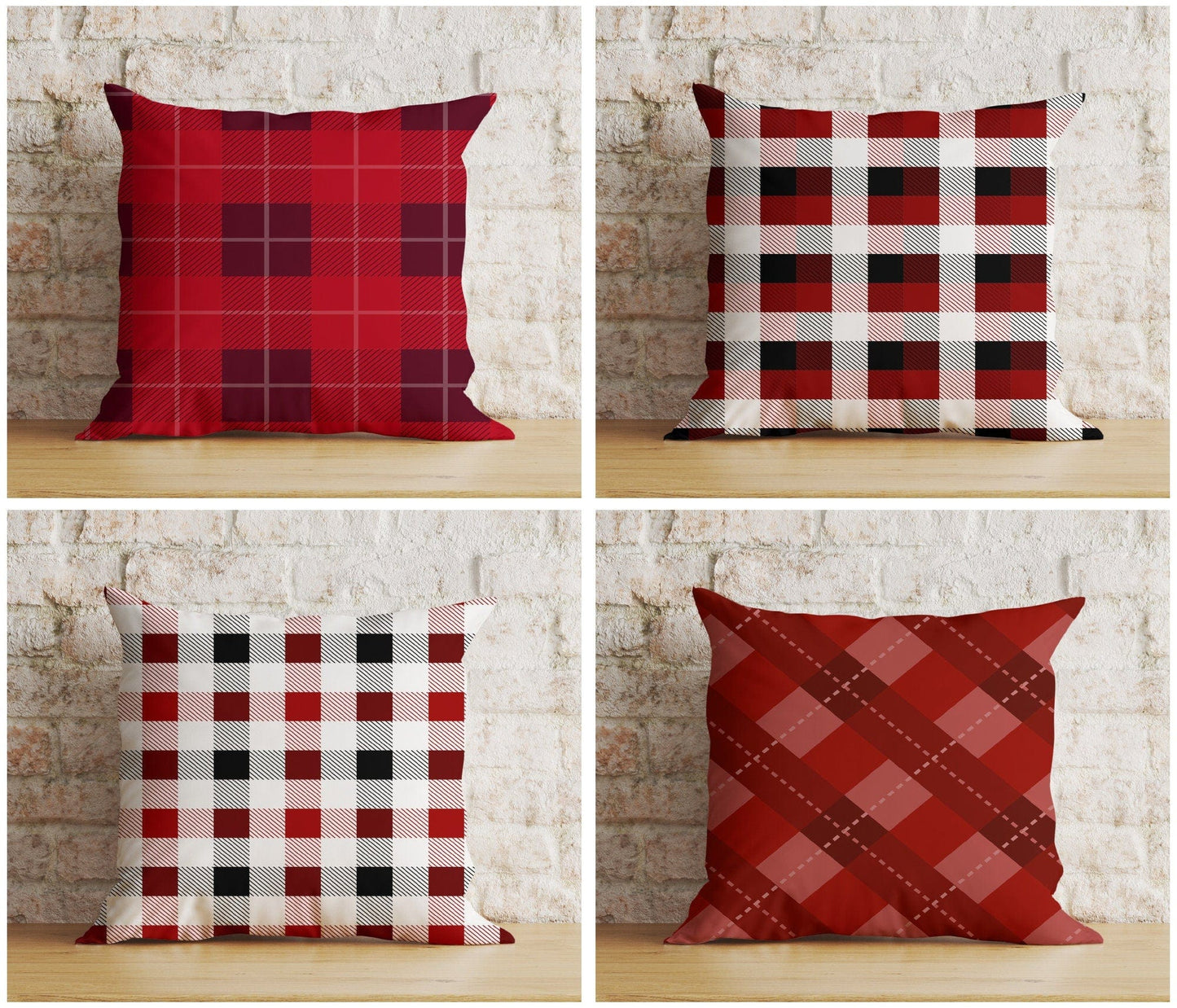 Onay Christmas Festive Red and White Buffalo Plaid Cushion Covers