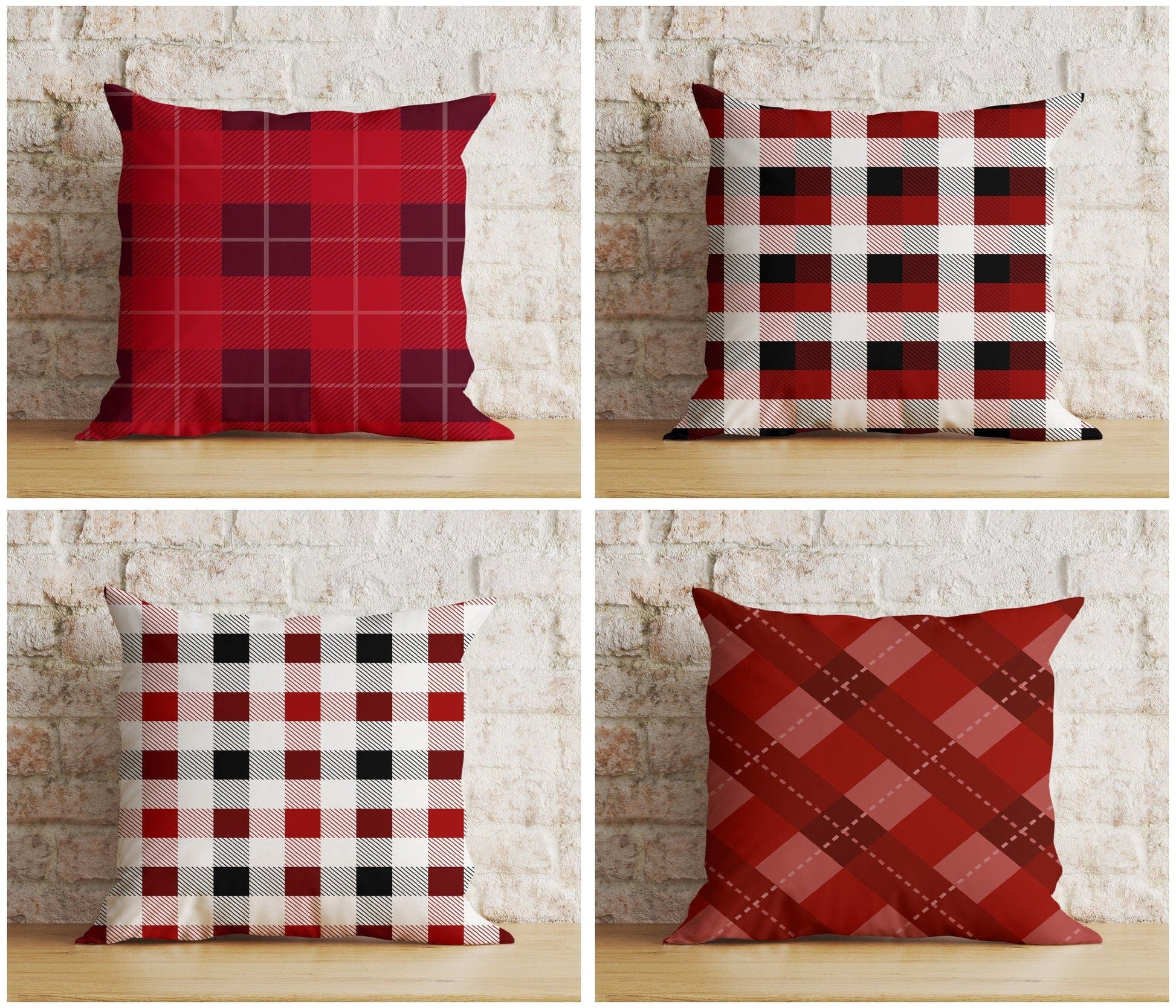 Onay Christmas Festive Red and White Buffalo Plaid Cushion Covers
