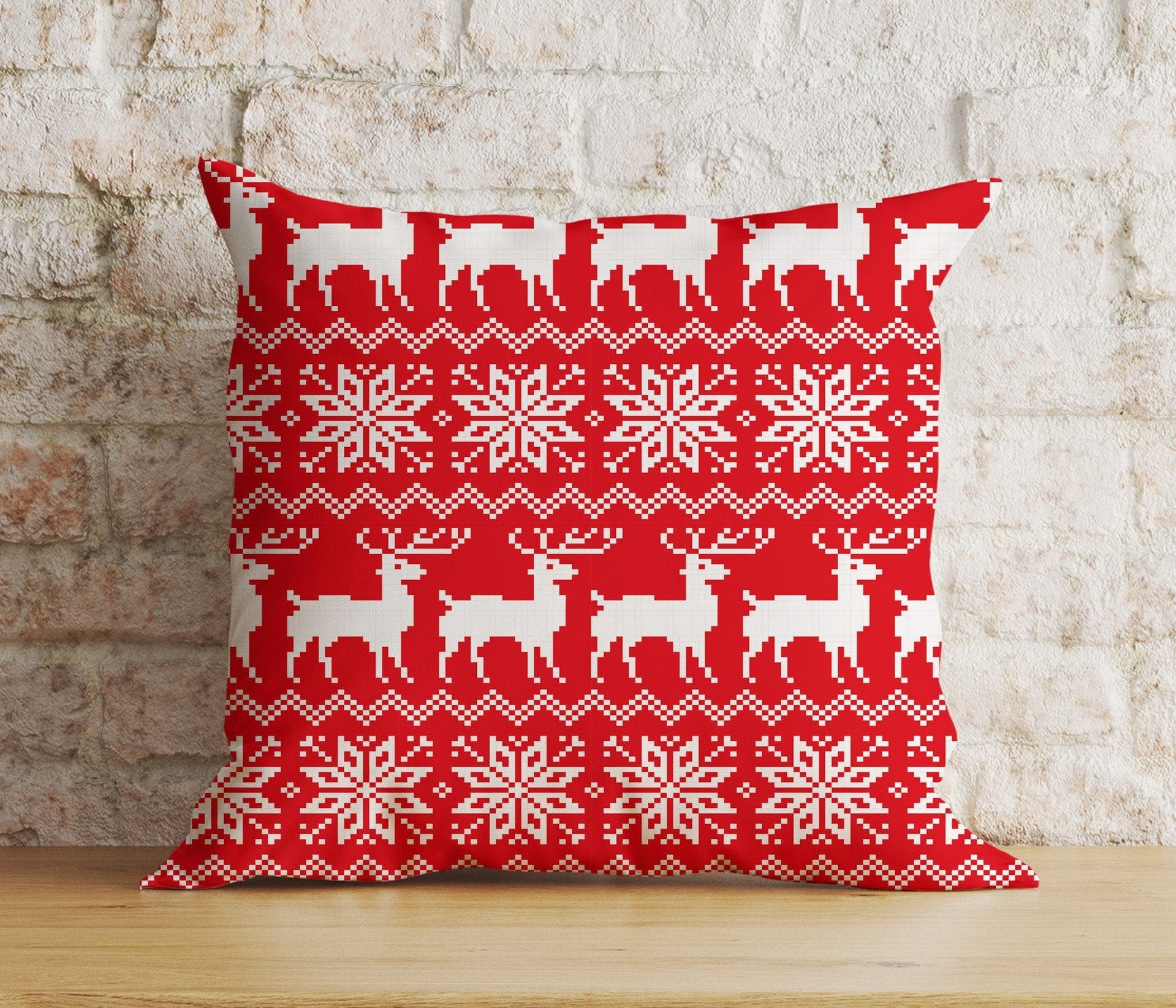 Onay 6 / 12 x 12 inch (30 x 30 cm) Double Side Christmas Holly and Candy Cane Reindeer Red Cushion Cover