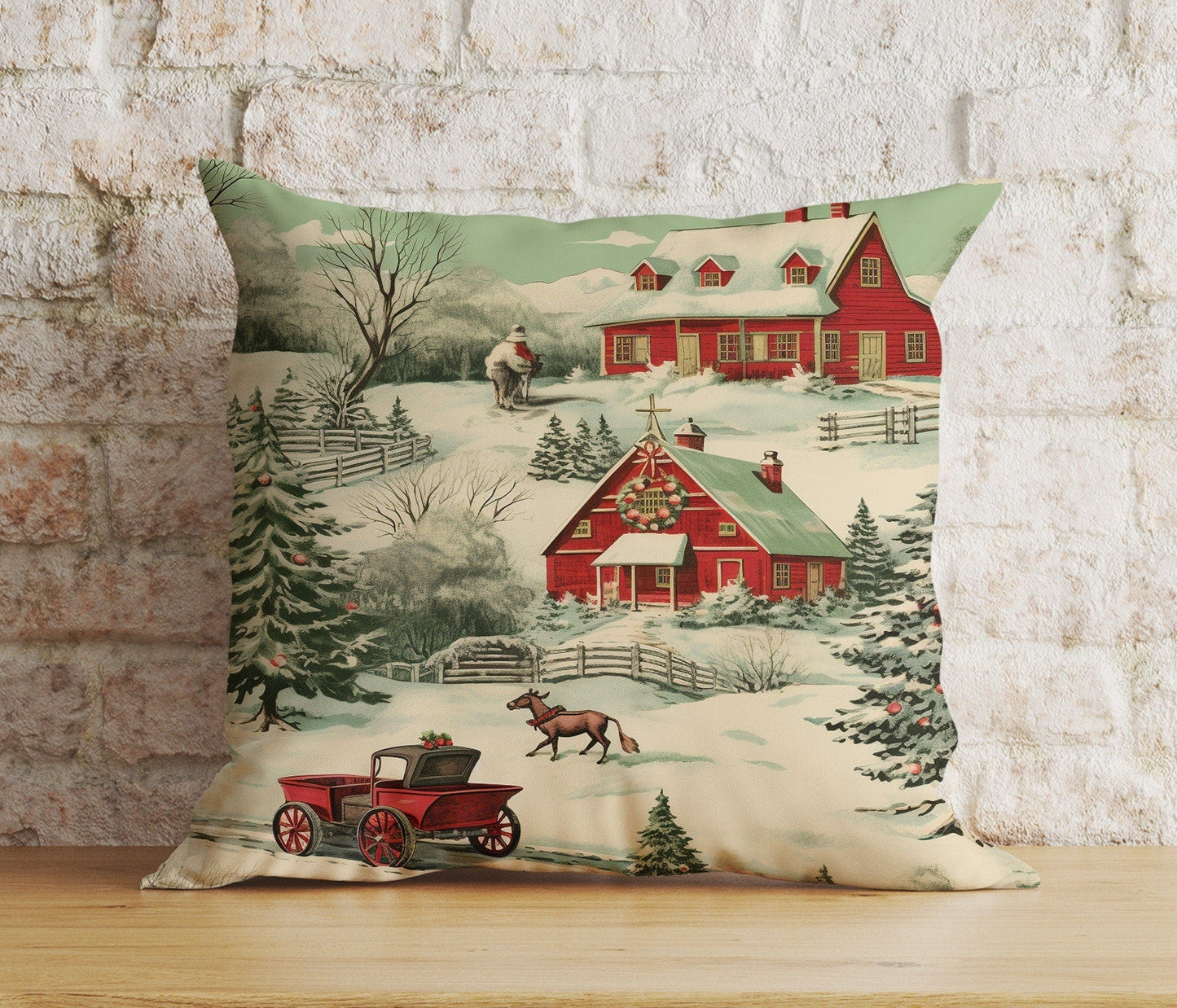 Onay 9 / 12 x 12 inch (30 x 30 cm) Double Side Christmas Horse Gift Box and Santa's Sleigh Cushion Cover