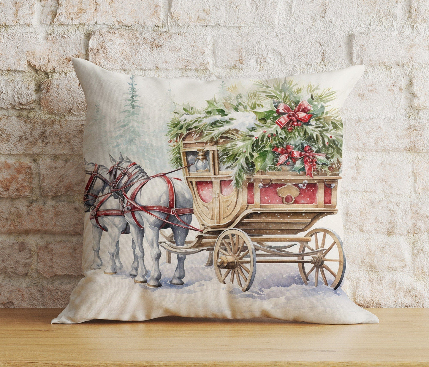 Onay 8 / 12 x 12 inch (30 x 30 cm) Double Side Christmas Horse Gift Box and Santa's Sleigh Cushion Cover