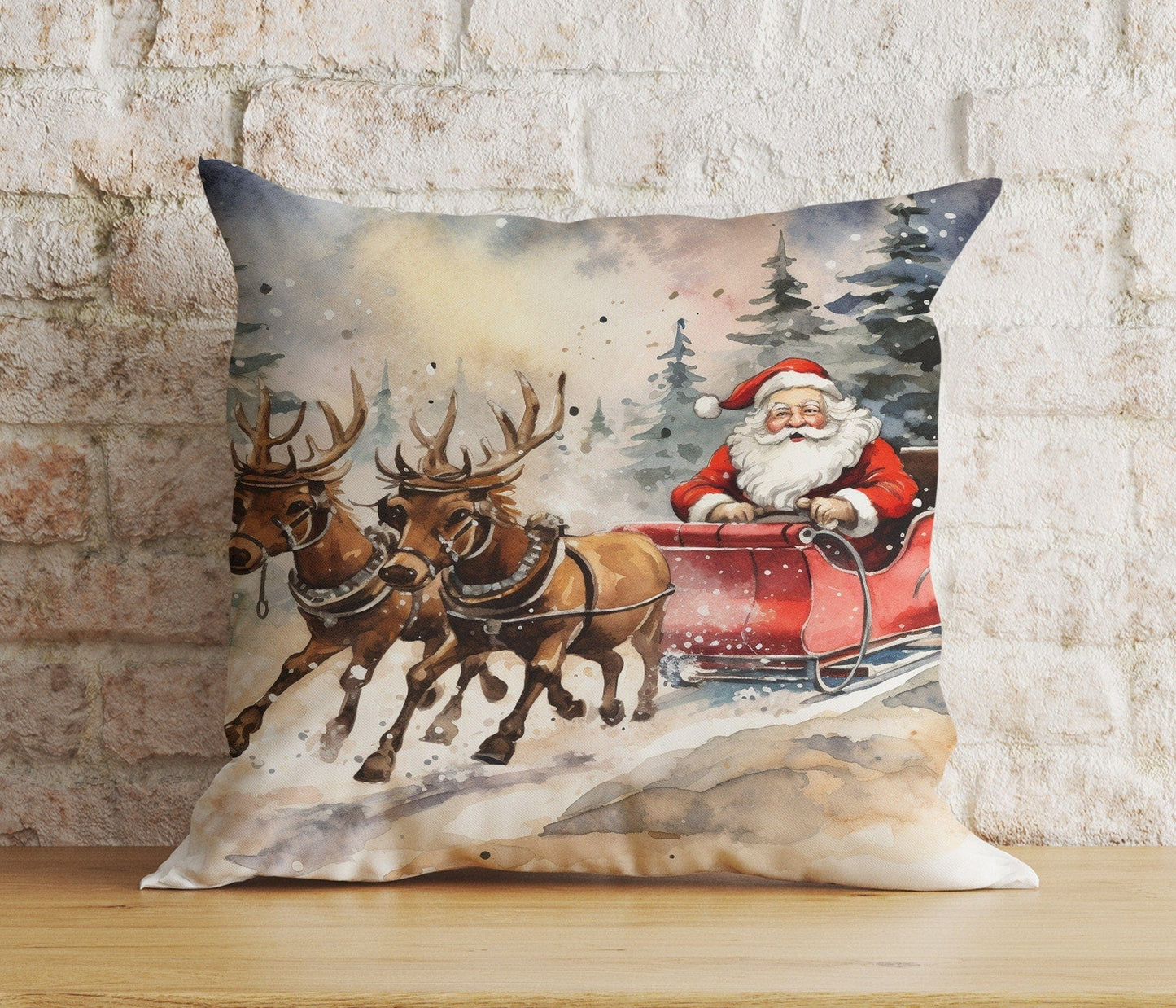 Onay 6 / 12 x 12 inch (30 x 30 cm) Double Side Christmas Horse Gift Box and Santa's Sleigh Cushion Cover