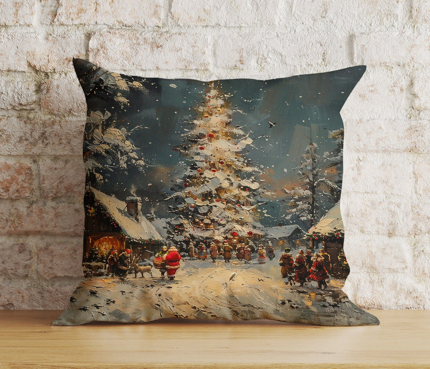 Onay 3 / 12 x 12 inch (30 x 30 cm) Double Side Christmas Horse Gift Box and Santa's Sleigh Cushion Cover