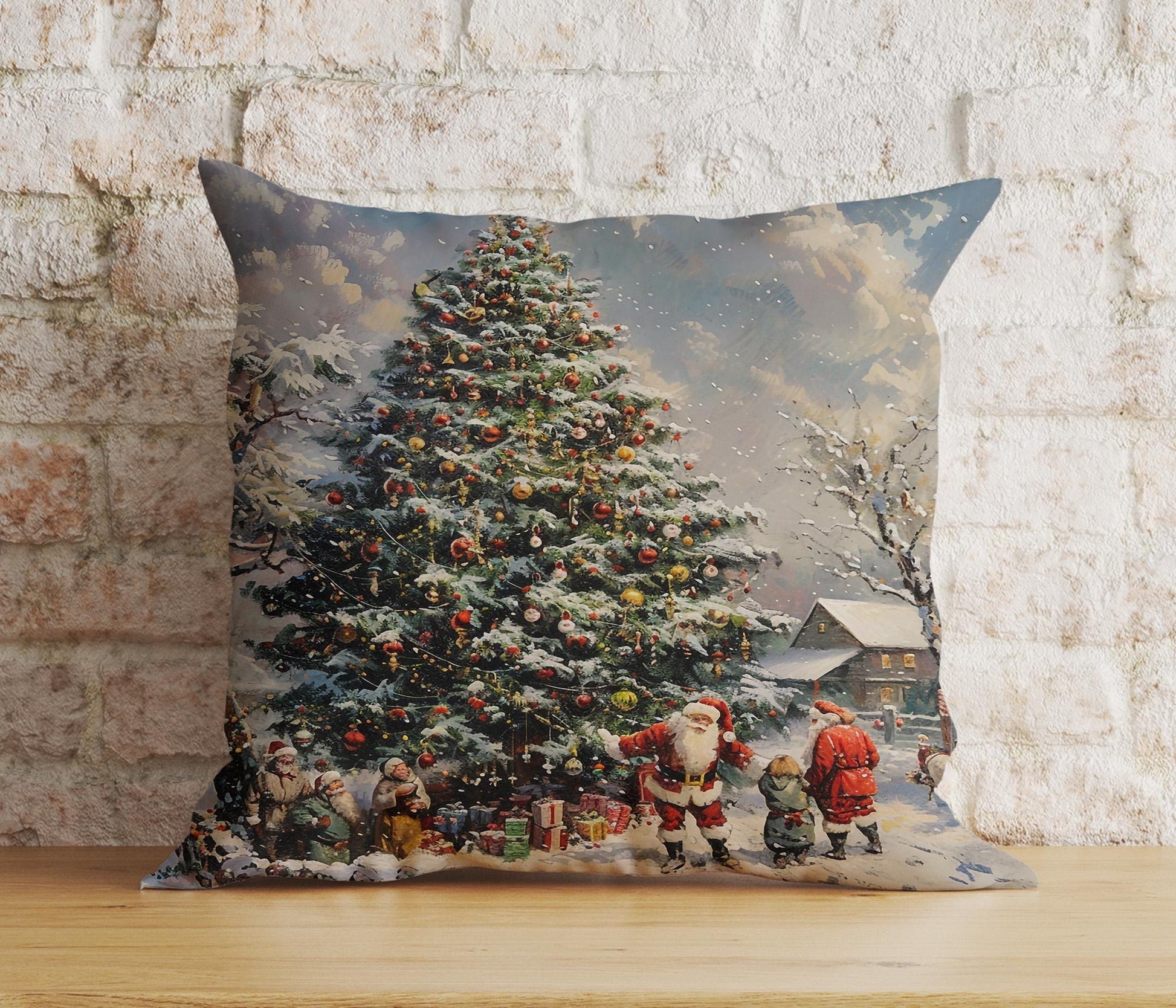 Onay 7 / 12 x 12 inch (30 x 30 cm) Double Side Christmas Pine Tree Scenic Festive Snowy Cushion Covers