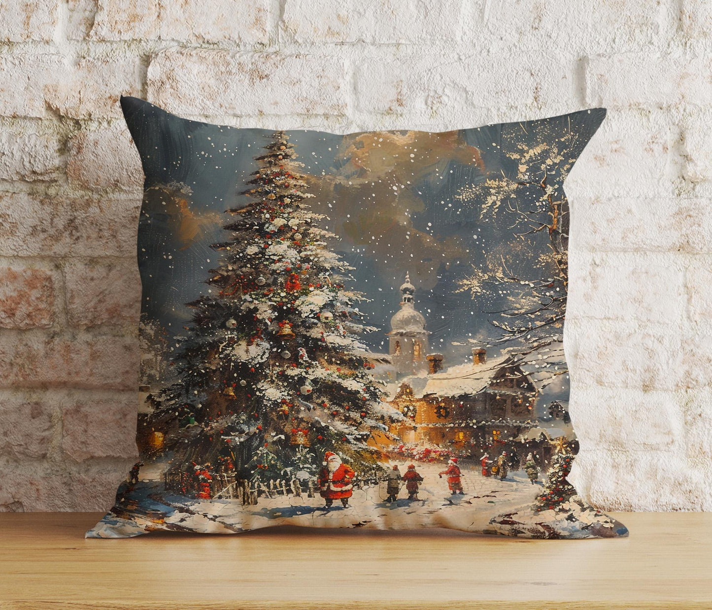 Onay 4 / 12 x 12 inch (30 x 30 cm) Double Side Christmas Pine Tree Scenic Festive Snowy Cushion Covers