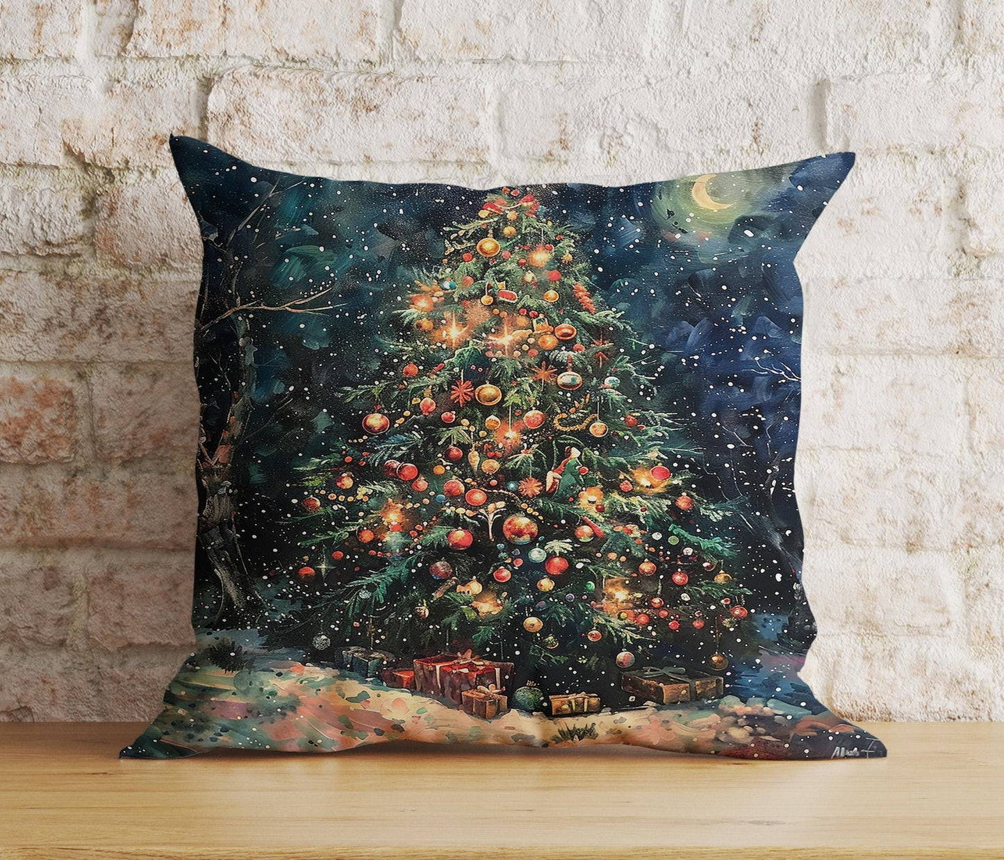 Onay 3 / 12 x 12 inch (30 x 30 cm) Double Side Christmas Pine Tree Scenic Festive Snowy Cushion Covers