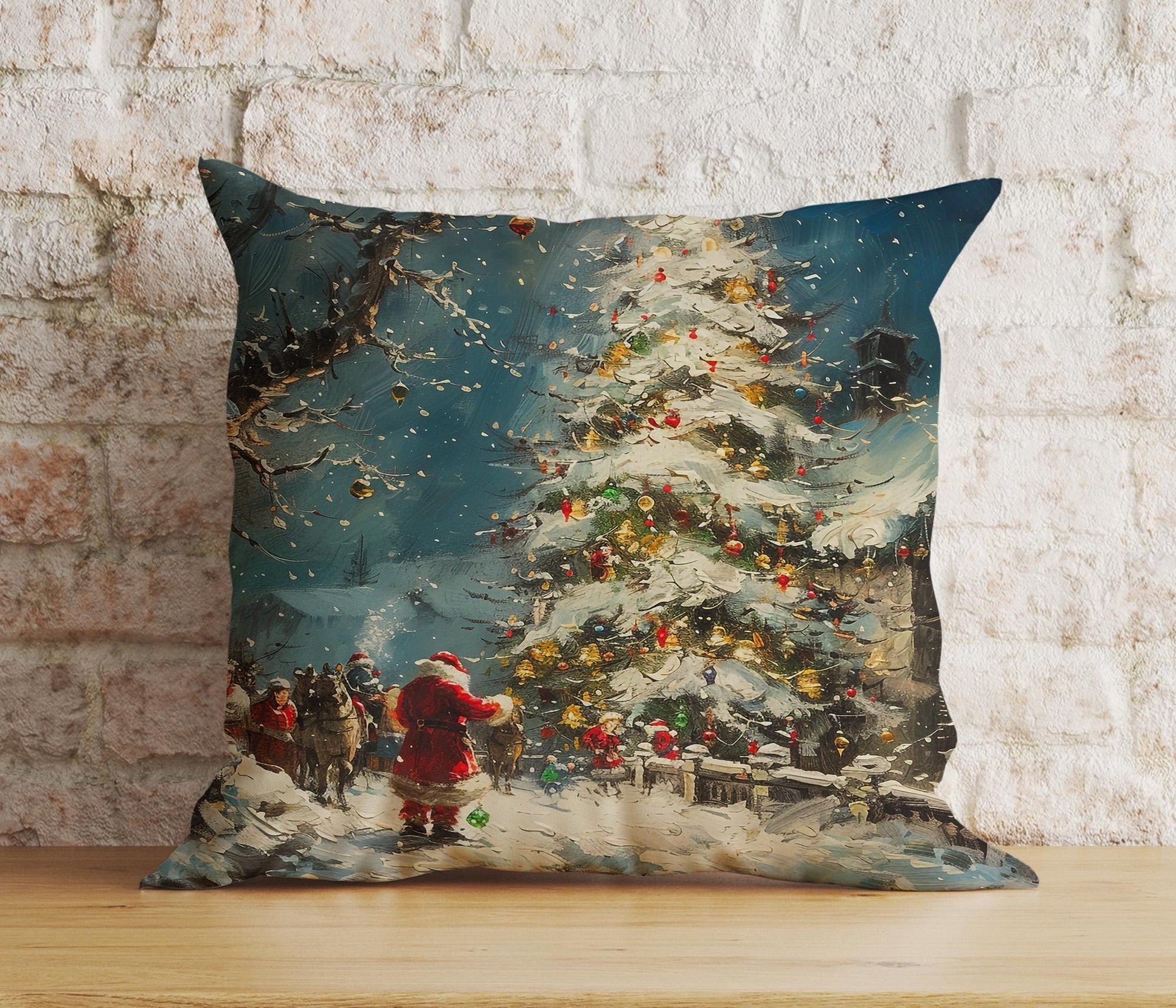 Onay 2 / 12 x 12 inch (30 x 30 cm) Double Side Christmas Pine Tree Scenic Festive Snowy Cushion Covers