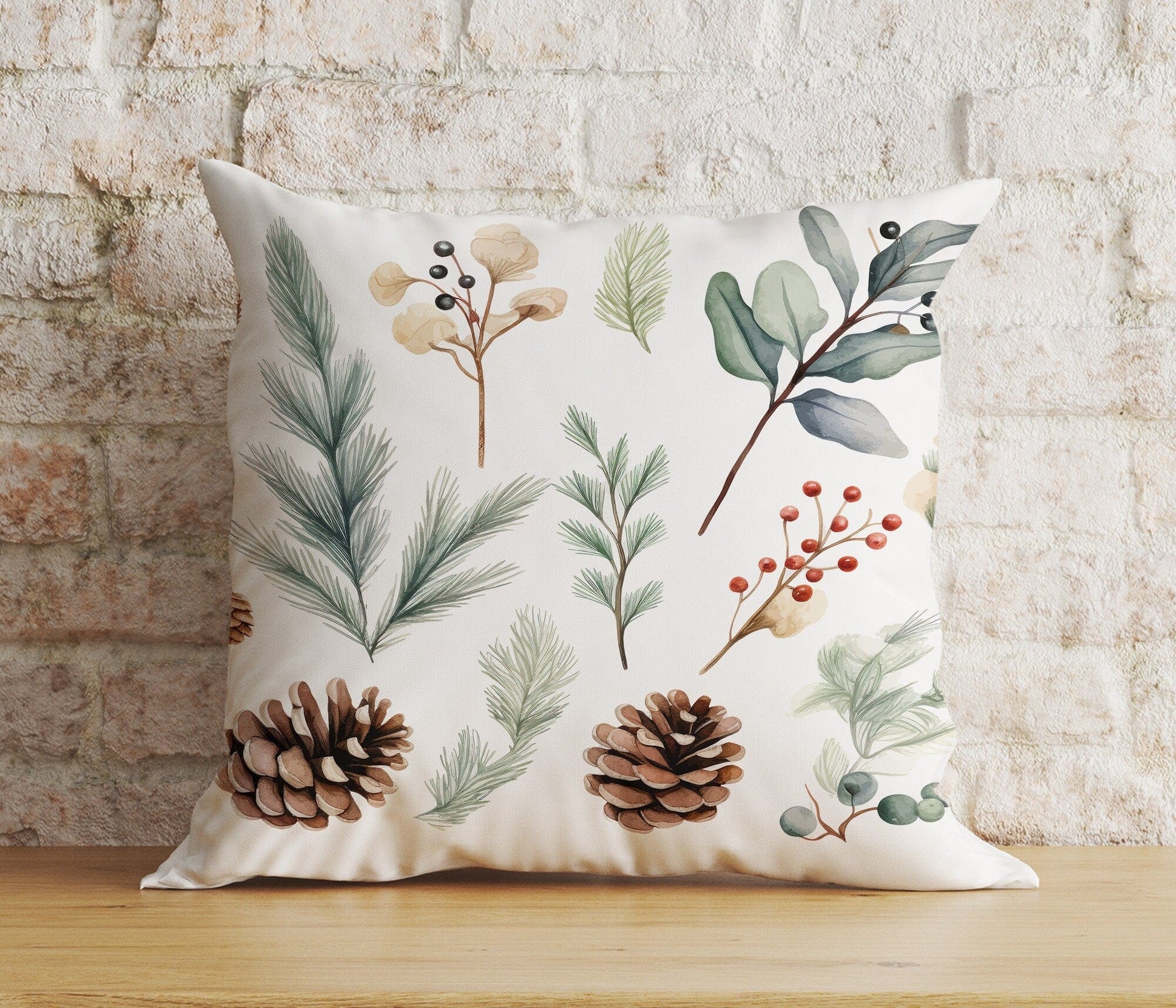 Onay 7 / 12 x 12 inch (30 x 30 cm) Double Side Christmas Pinecone Woodland Pine Tree Xmas Cushion Covers