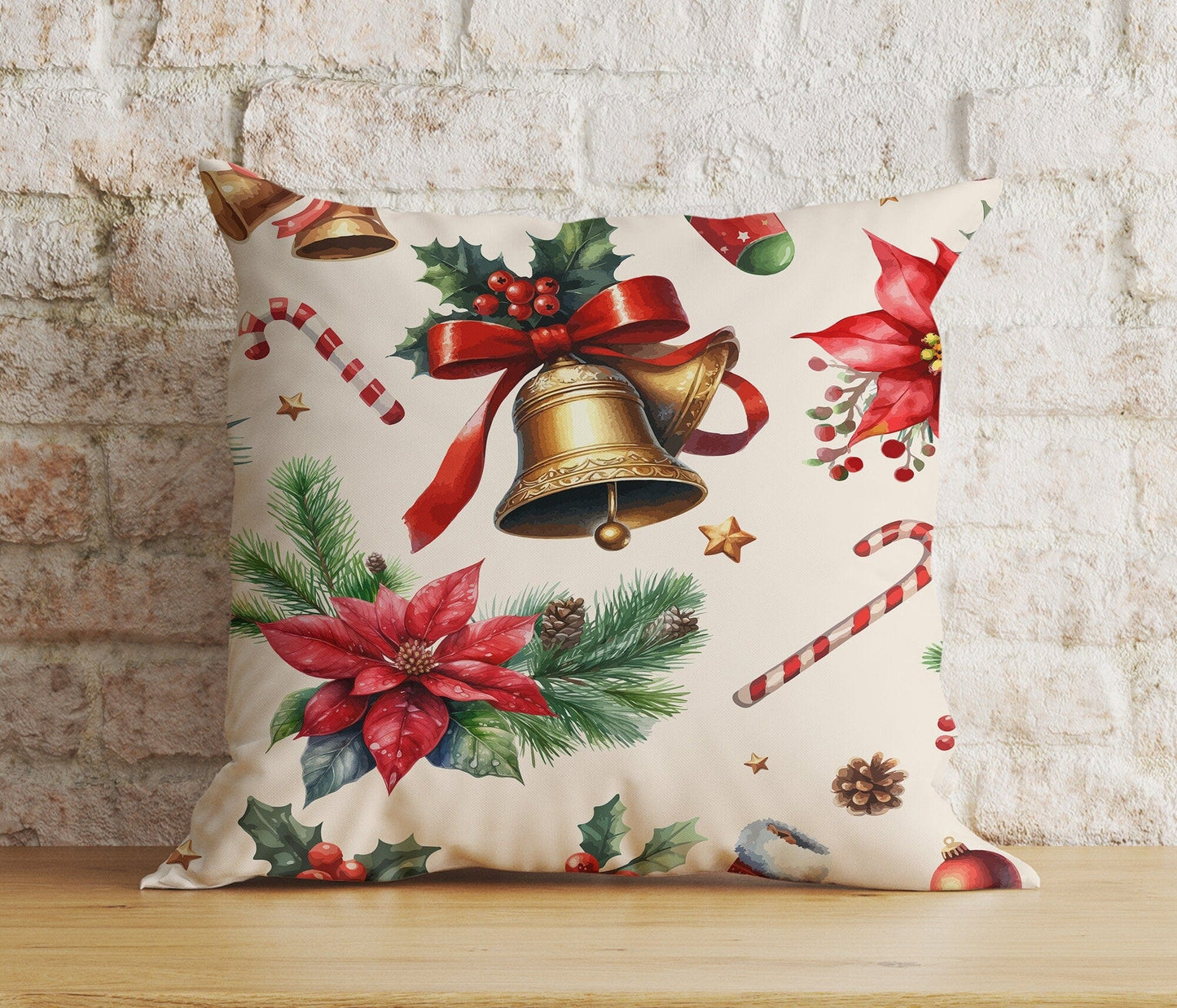 Onay 9 / 12 x 12 inch (30 x 30 cm) Double Side Christmas Pinecones & Greenery and Ornament Cushion Cover