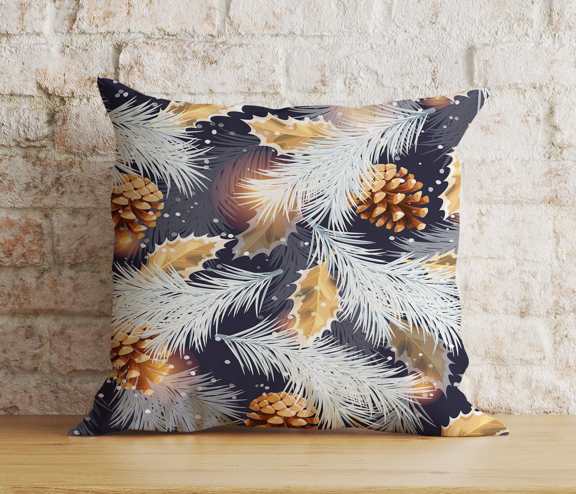 Onay 6 / 12 x 12 inch (30 x 30 cm) Double Side Christmas Pinecones & Greenery and Ornament Cushion Cover