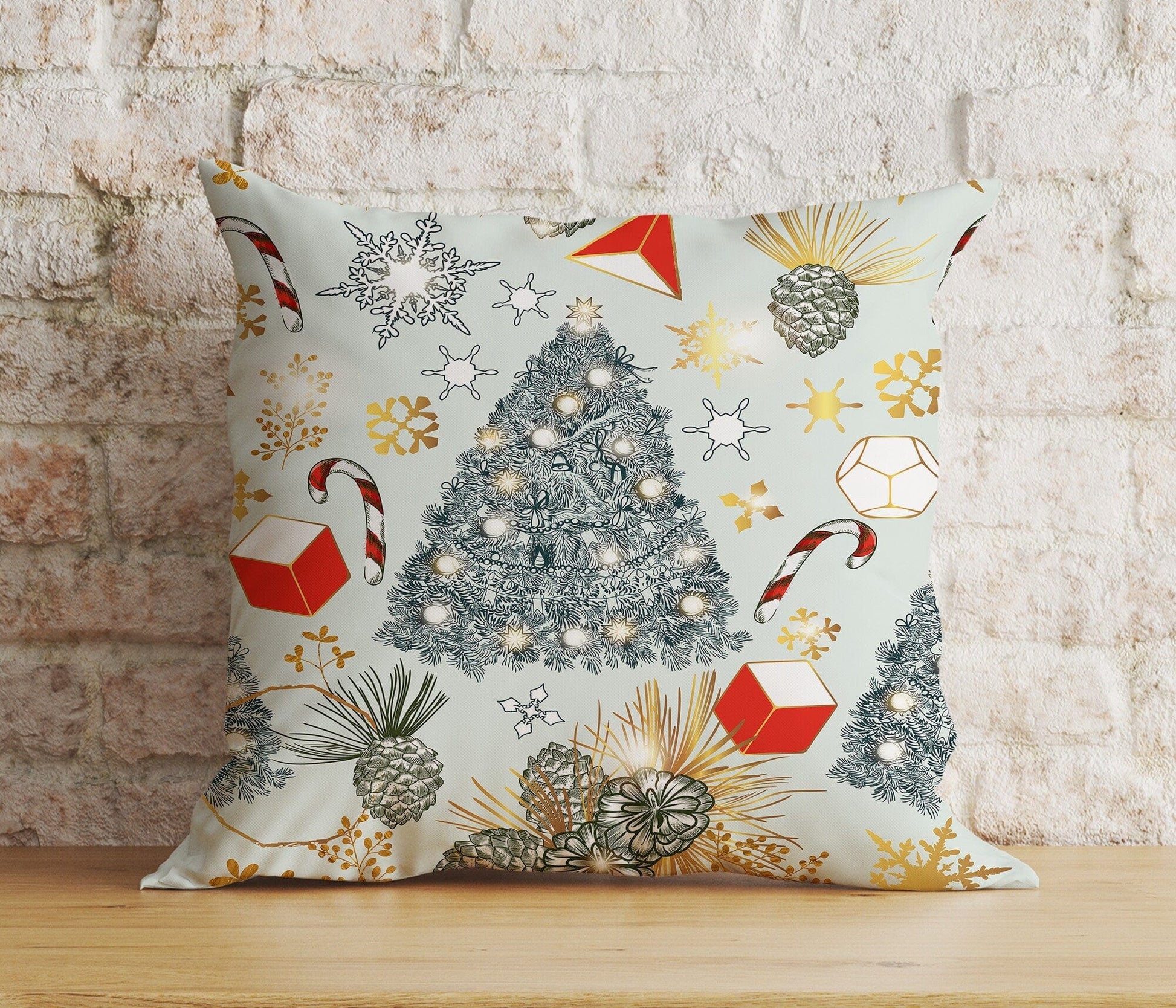 Onay 4 / 12 x 12 inch (30 x 30 cm) Double Side Christmas Pinecones & Greenery and Ornament Cushion Cover