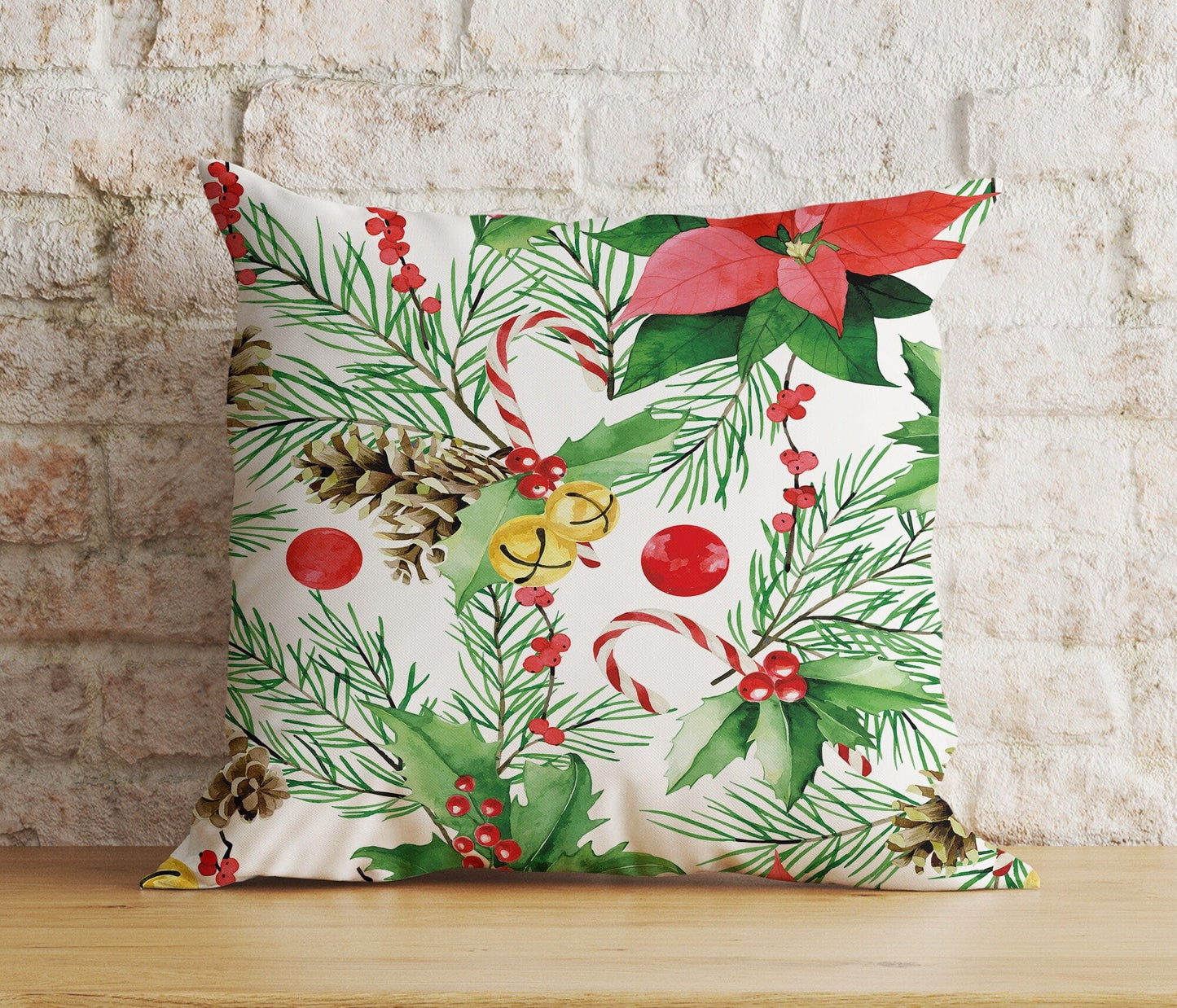 Onay 2 / 12 x 12 inch (30 x 30 cm) Double Side Christmas Pinecones & Greenery and Ornament Cushion Cover