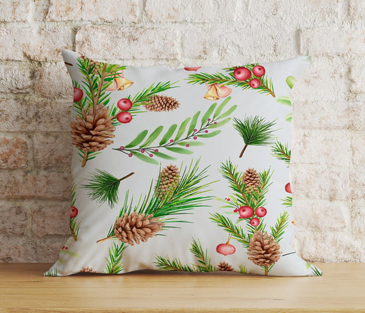 Onay 1 / 12 x 12 inch (30 x 30 cm) Double Side Christmas Pinecones & Greenery and Ornament Cushion Cover