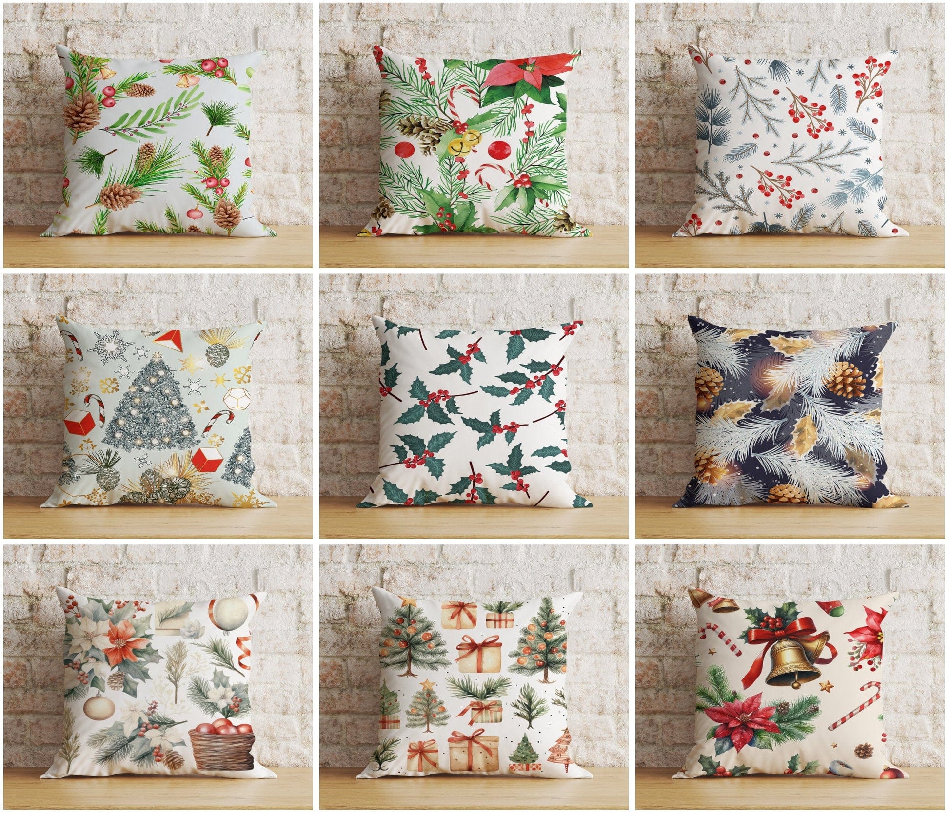 Onay Christmas Pinecones & Greenery and Ornament Cushion Cover