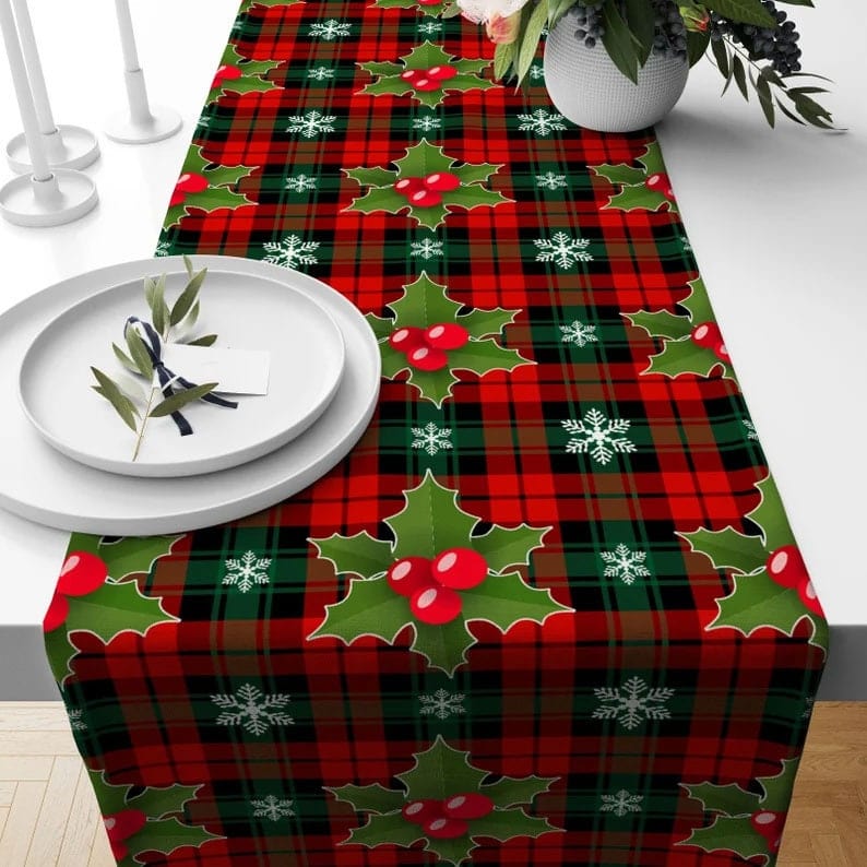 Onay 4 / 12 x 46 inch (30 x 120 cm) Christmas Plaid Xmas Holiday Decors Table Runner