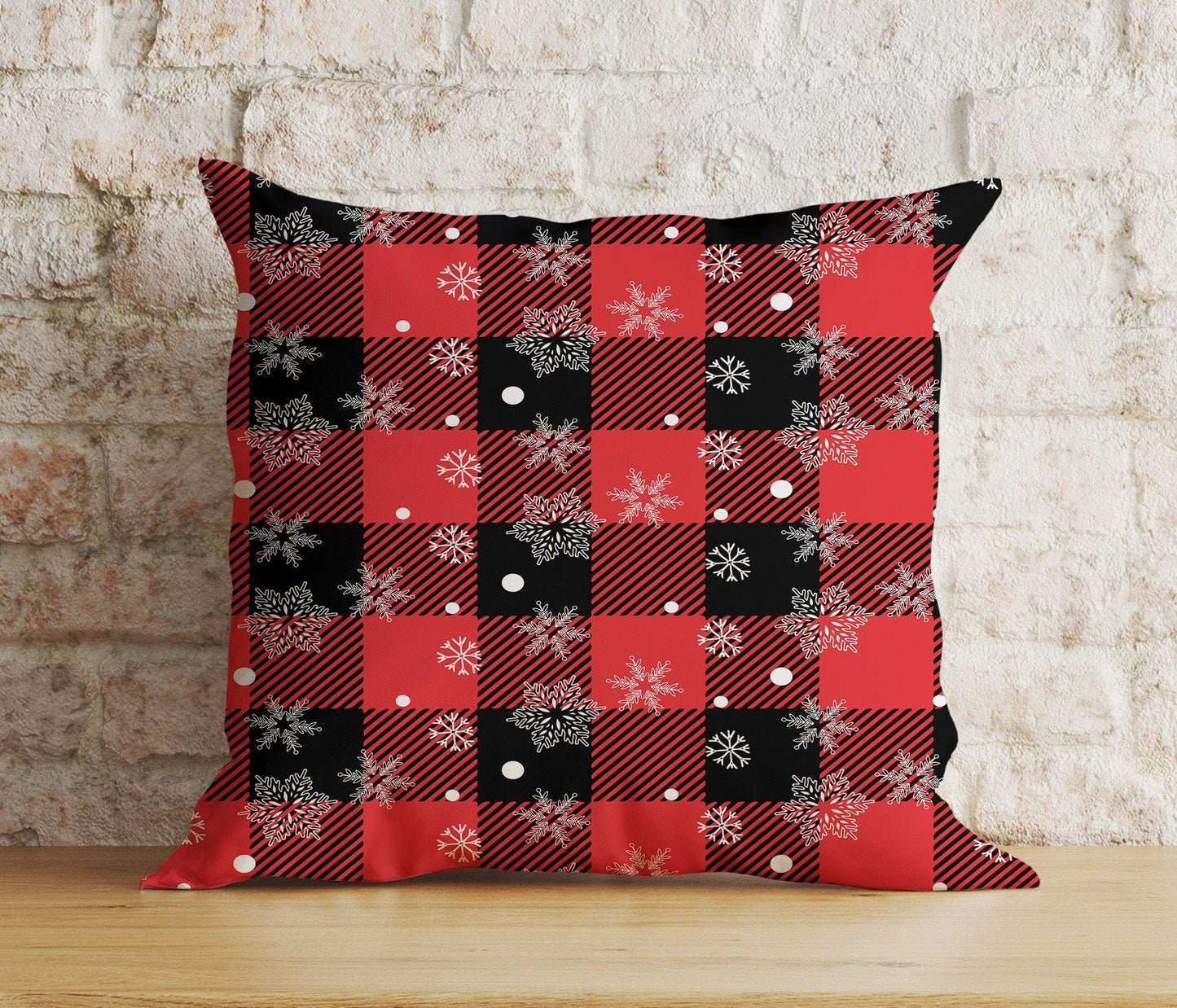 Onay 6 / 12 x 12 inch (30 x 30 cm) Double Side Christmas Rustic Plaid Snowflake Red Decor Cushion Cover
