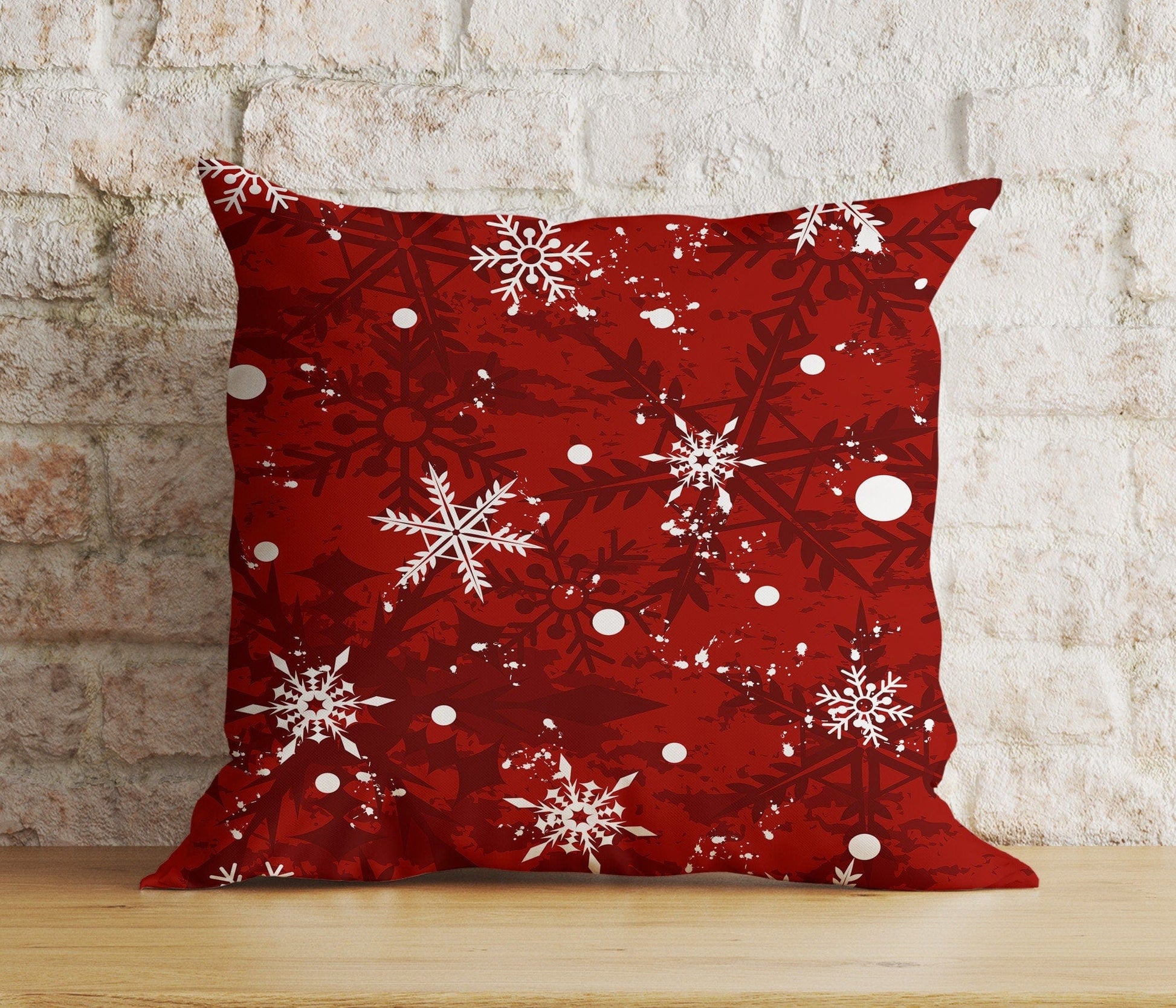 Onay 5 / 12 x 12 inch (30 x 30 cm) Double Side Christmas Rustic Plaid Snowflake Red Decor Cushion Cover
