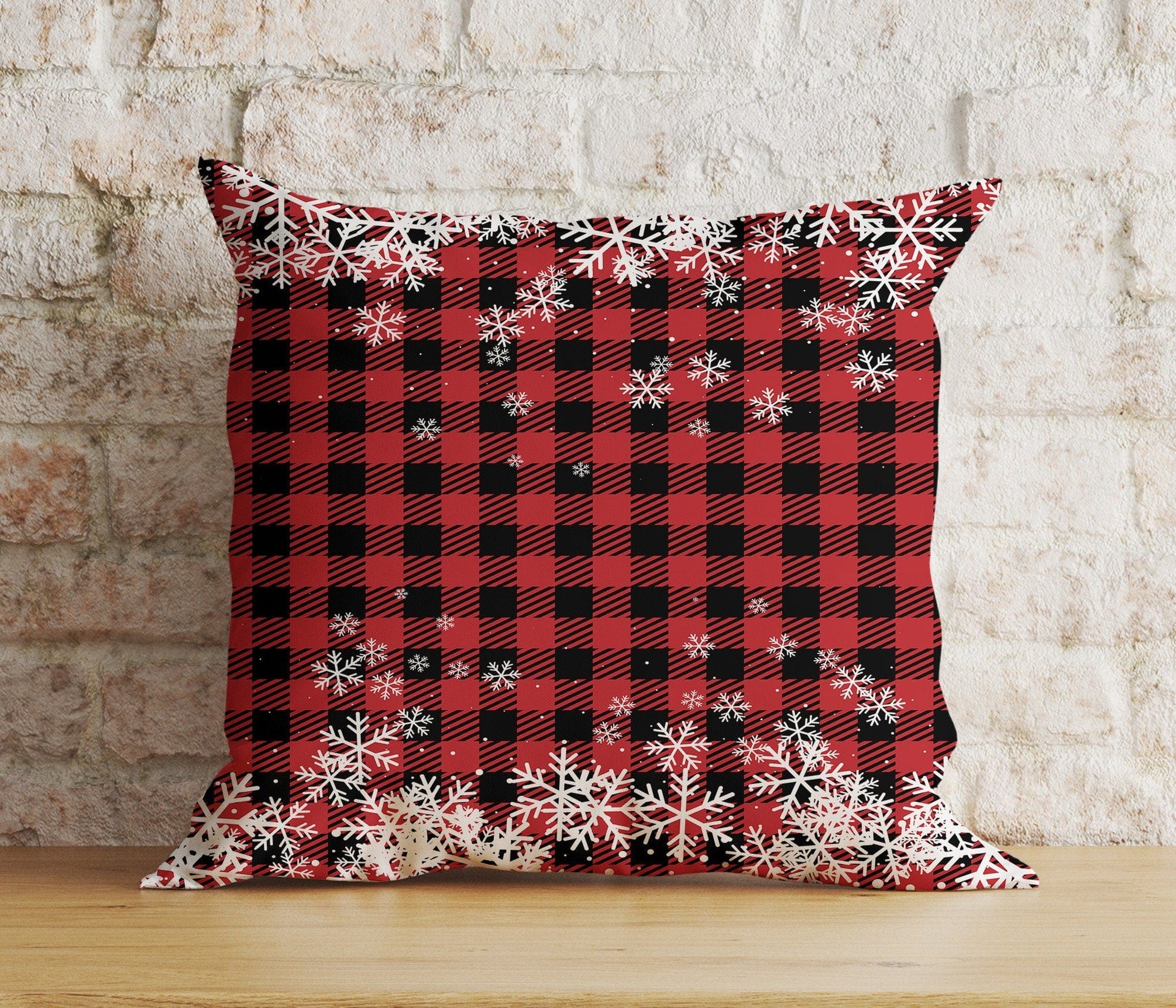 Onay 4 / 12 x 12 inch (30 x 30 cm) Double Side Christmas Rustic Plaid Snowflake Red Decor Cushion Cover