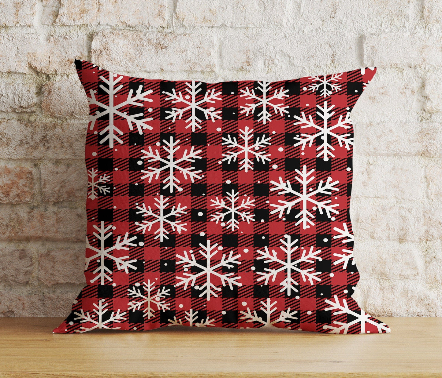 Onay 3 / 12 x 12 inch (30 x 30 cm) Double Side Christmas Rustic Plaid Snowflake Red Decor Cushion Cover