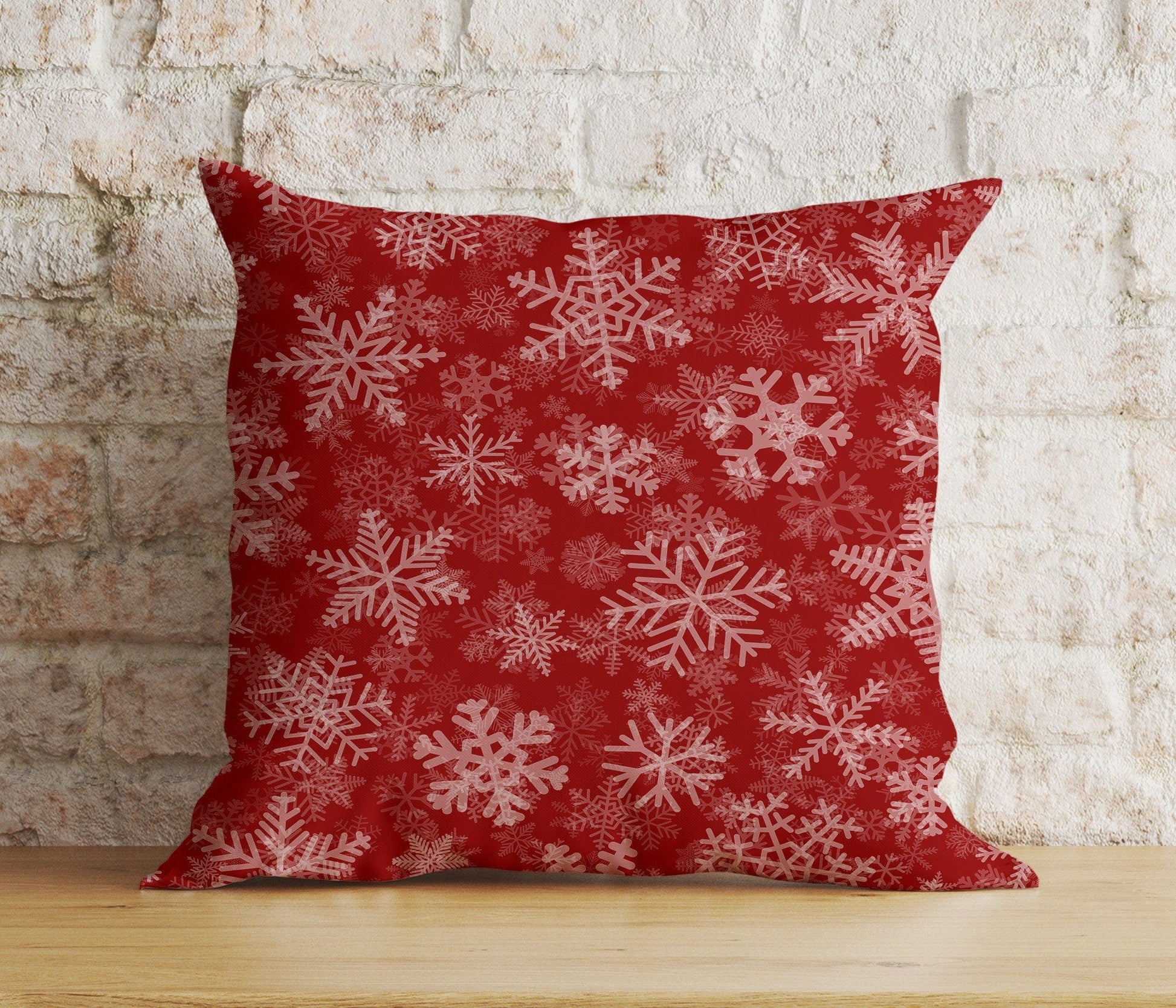 Onay 2 / 12 x 12 inch (30 x 30 cm) Double Side Christmas Rustic Plaid Snowflake Red Decor Cushion Cover