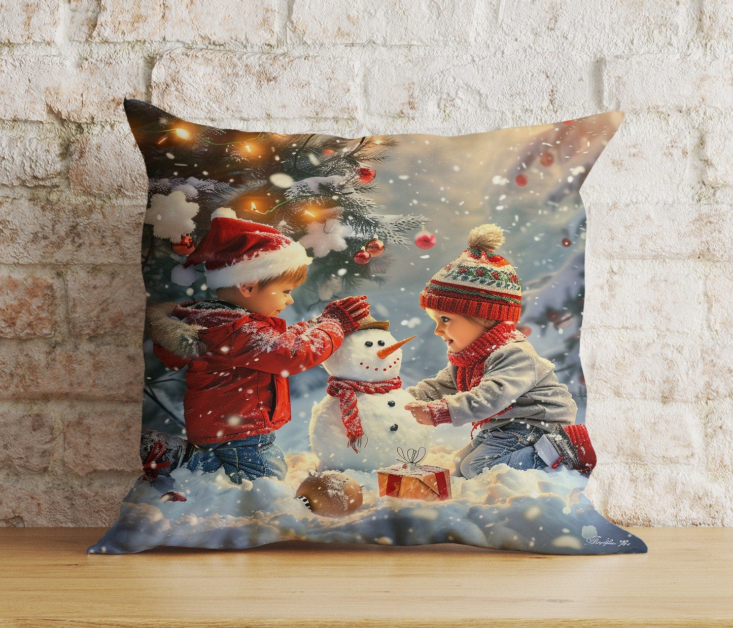Onay 8 / 12 x 12 inch (30 x 30 cm) Double Side Christmas Santa & Kids Snowman Reindeer Print Cushion Covers