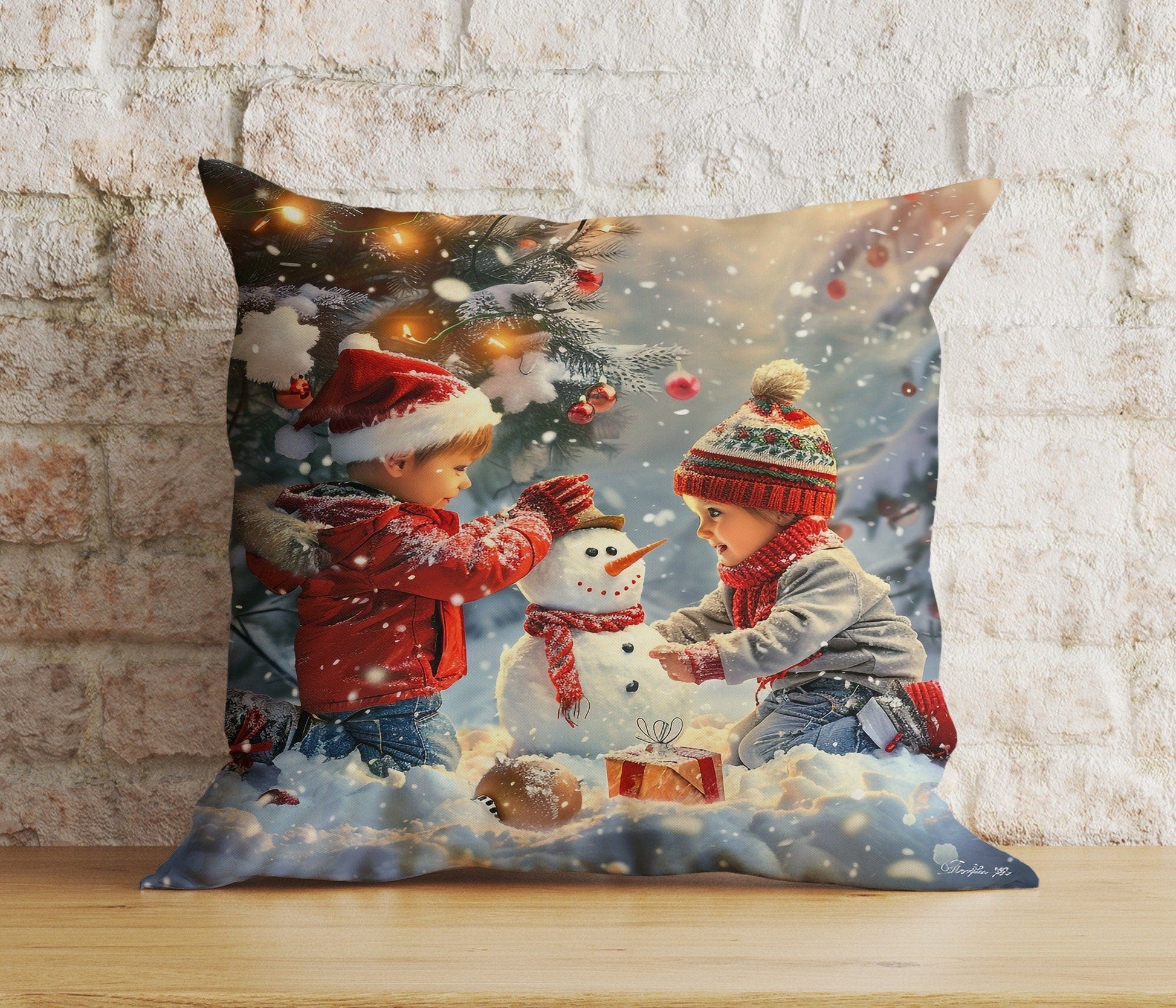Onay 8 / 12 x 12 inch (30 x 30 cm) Double Side Christmas Santa & Kids Snowman Reindeer Print Cushion Covers