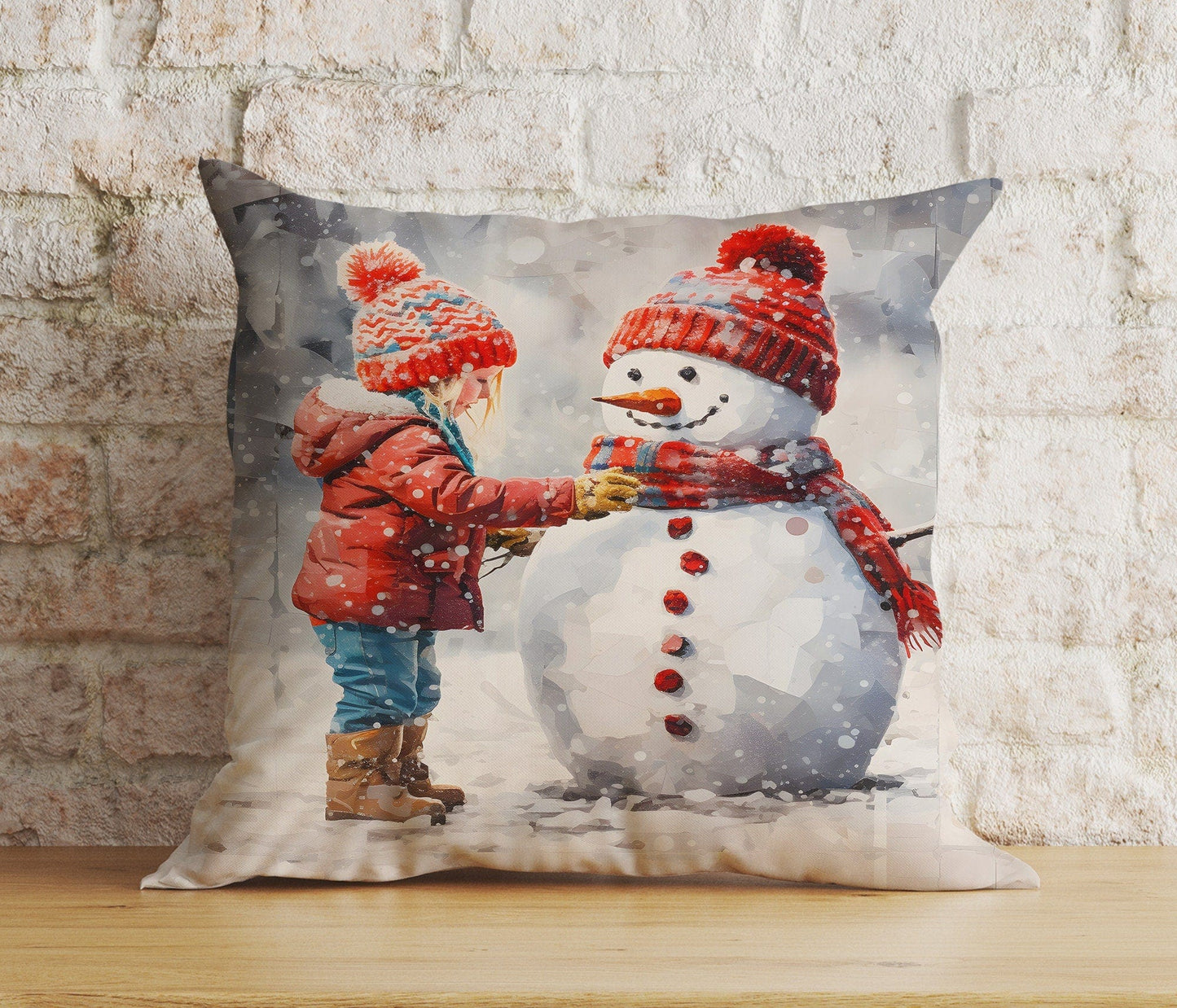 Onay 3 / 12 x 12 inch (30 x 30 cm) Double Side Christmas Santa & Kids Snowman Reindeer Print Cushion Covers