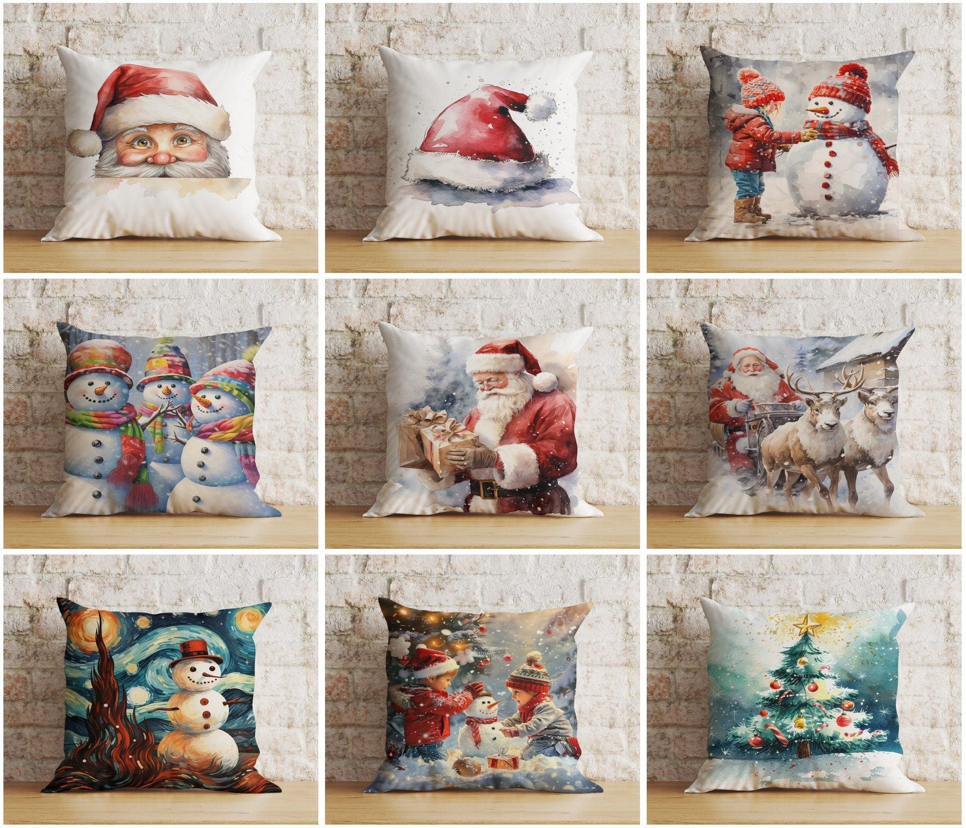 Onay Christmas Santa & Kids Snowman Reindeer Print Cushion Covers