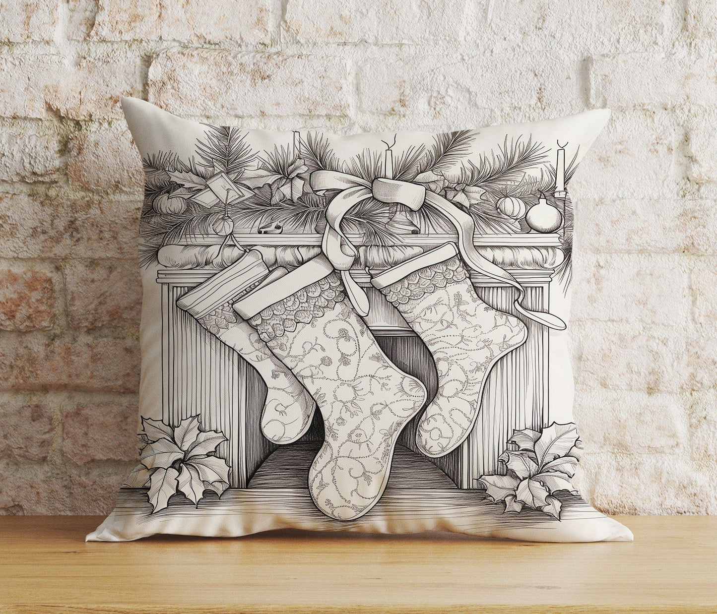 Onay 4 / 12 x 12 inch (30 x 30 cm) Double Side Christmas Santa Sleigh and Stockings Black& White Cushion Covers