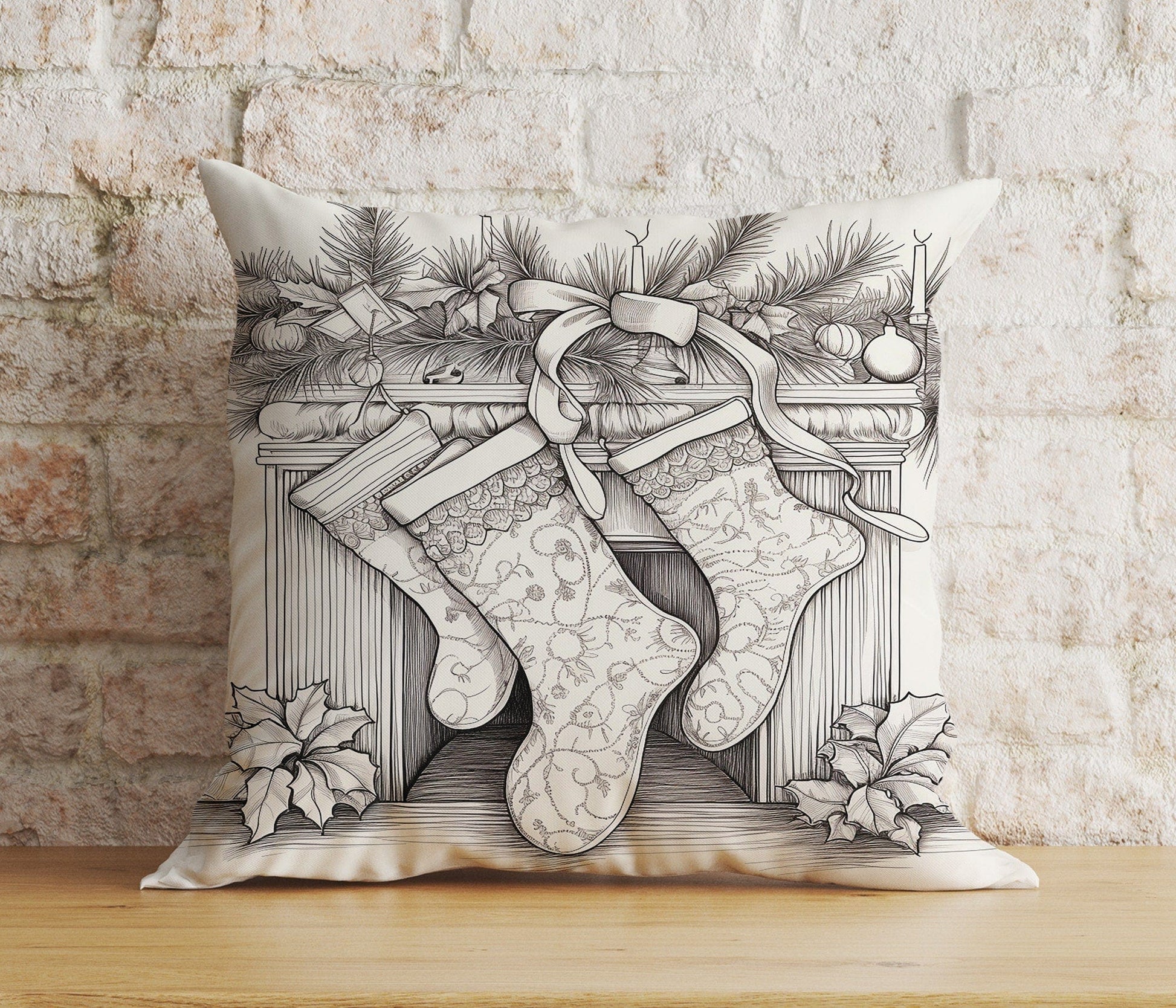Onay 4 / 12 x 12 inch (30 x 30 cm) Double Side Christmas Santa Sleigh and Stockings Black& White Cushion Covers