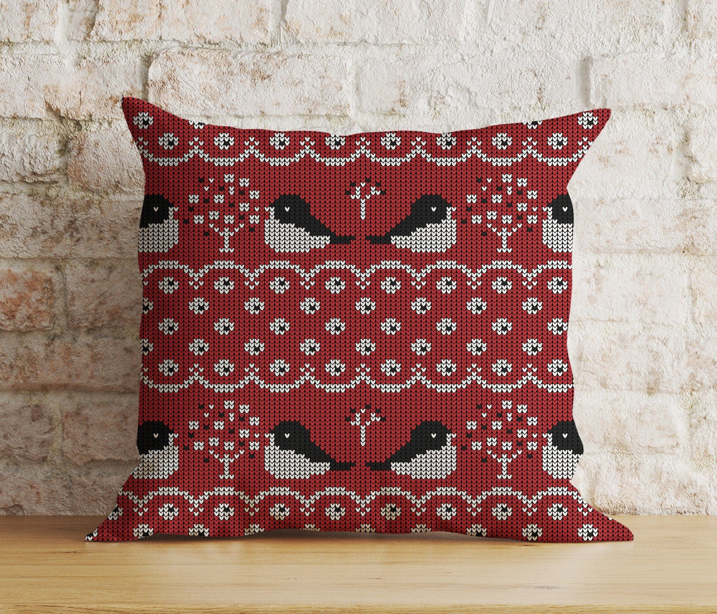Onay 9 / 12 x 12 inch (30 x 30 cm) Double Side Christmas Snowflake Red and Green Bird Print Cushion Cover
