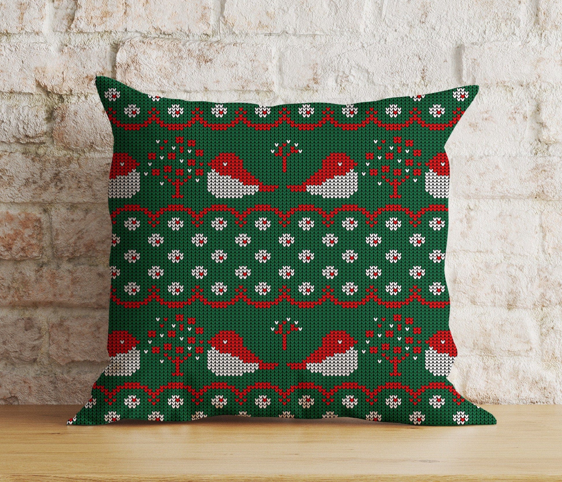 Onay 8 / 12 x 12 inch (30 x 30 cm) Double Side Christmas Snowflake Red and Green Bird Print Cushion Cover