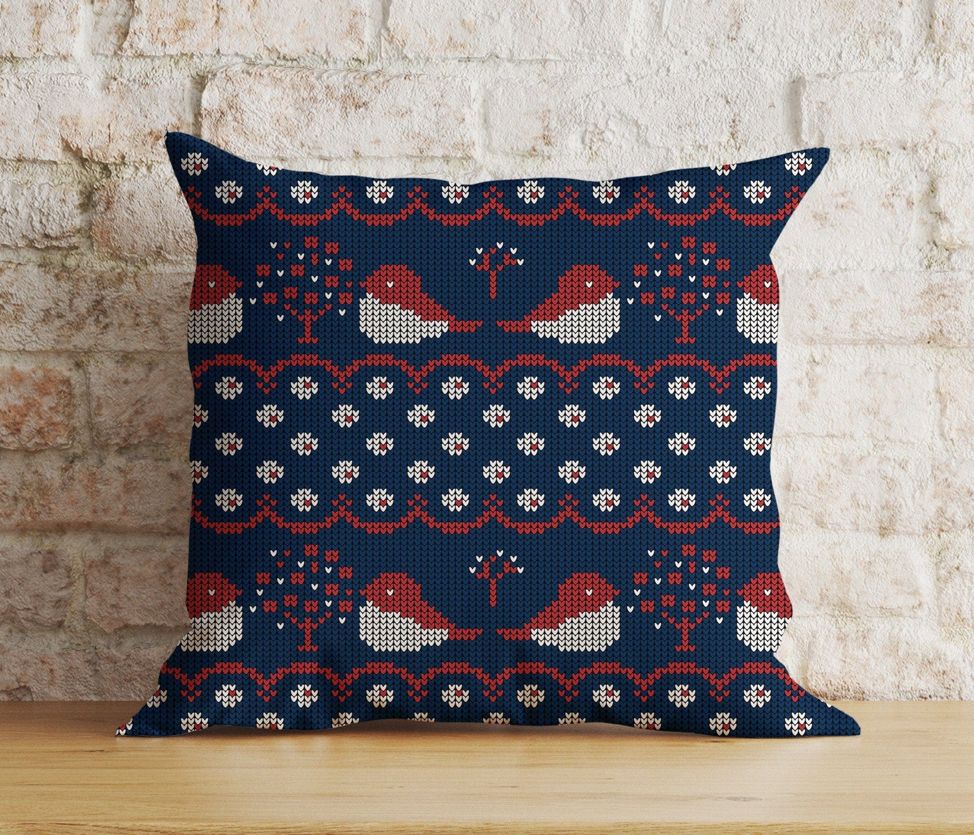 Onay 7 / 12 x 12 inch (30 x 30 cm) Double Side Christmas Snowflake Red and Green Bird Print Cushion Cover