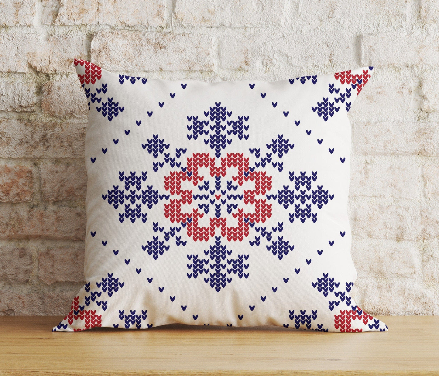 Onay 2 / 12 x 12 inch (30 x 30 cm) Double Side Christmas Snowflake Red and Green Bird Print Cushion Cover