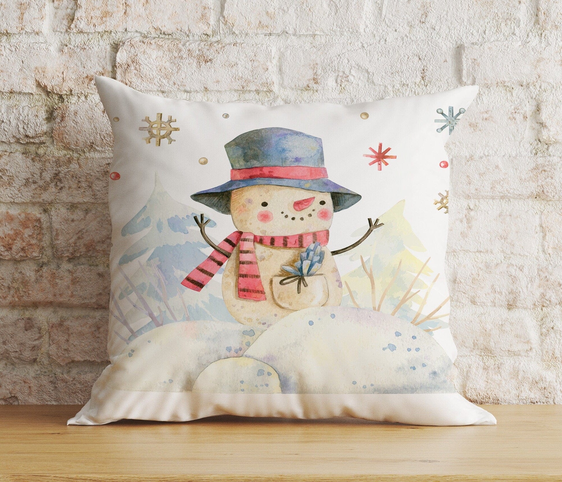 Onay 2 / 12 x 12 inch (30 x 30 cm) Double Side Christmas Snowman Festive Top Hat Winter Decor Cushion Cover