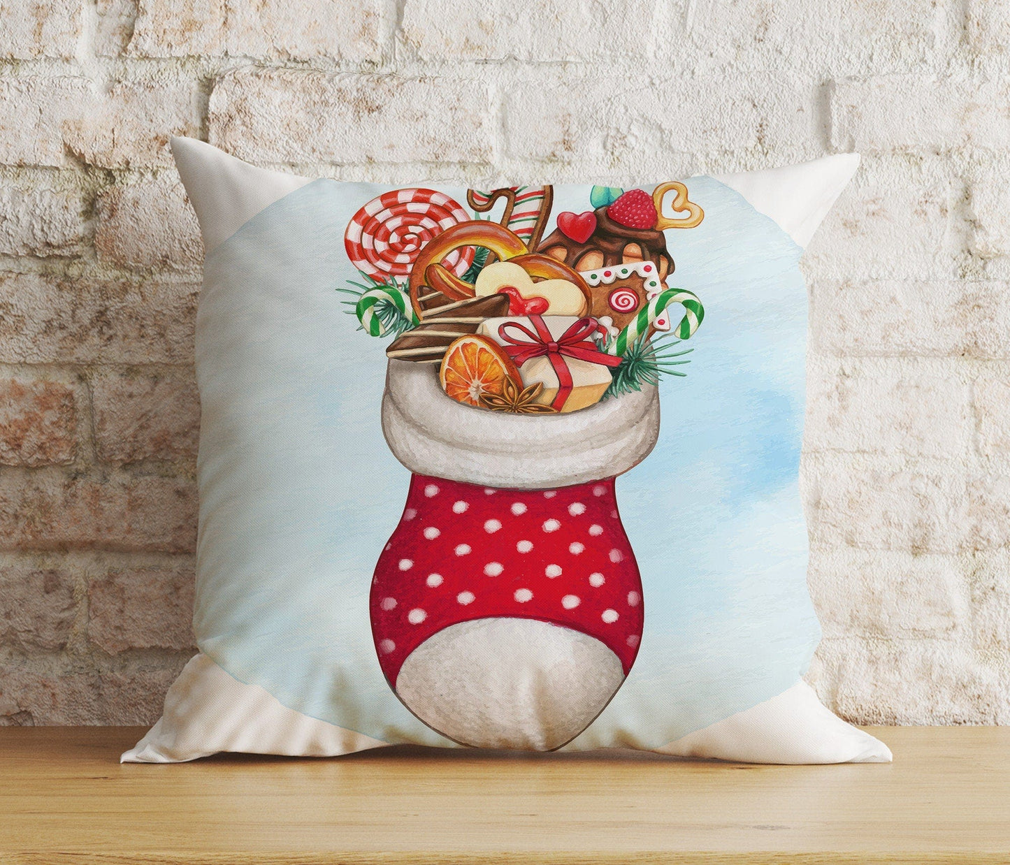 Onay 9 / 12 x 12 inch (30 x 30 cm) Double Side Christmas Stocking Red Xmas Socks Winter Cushion Cover
