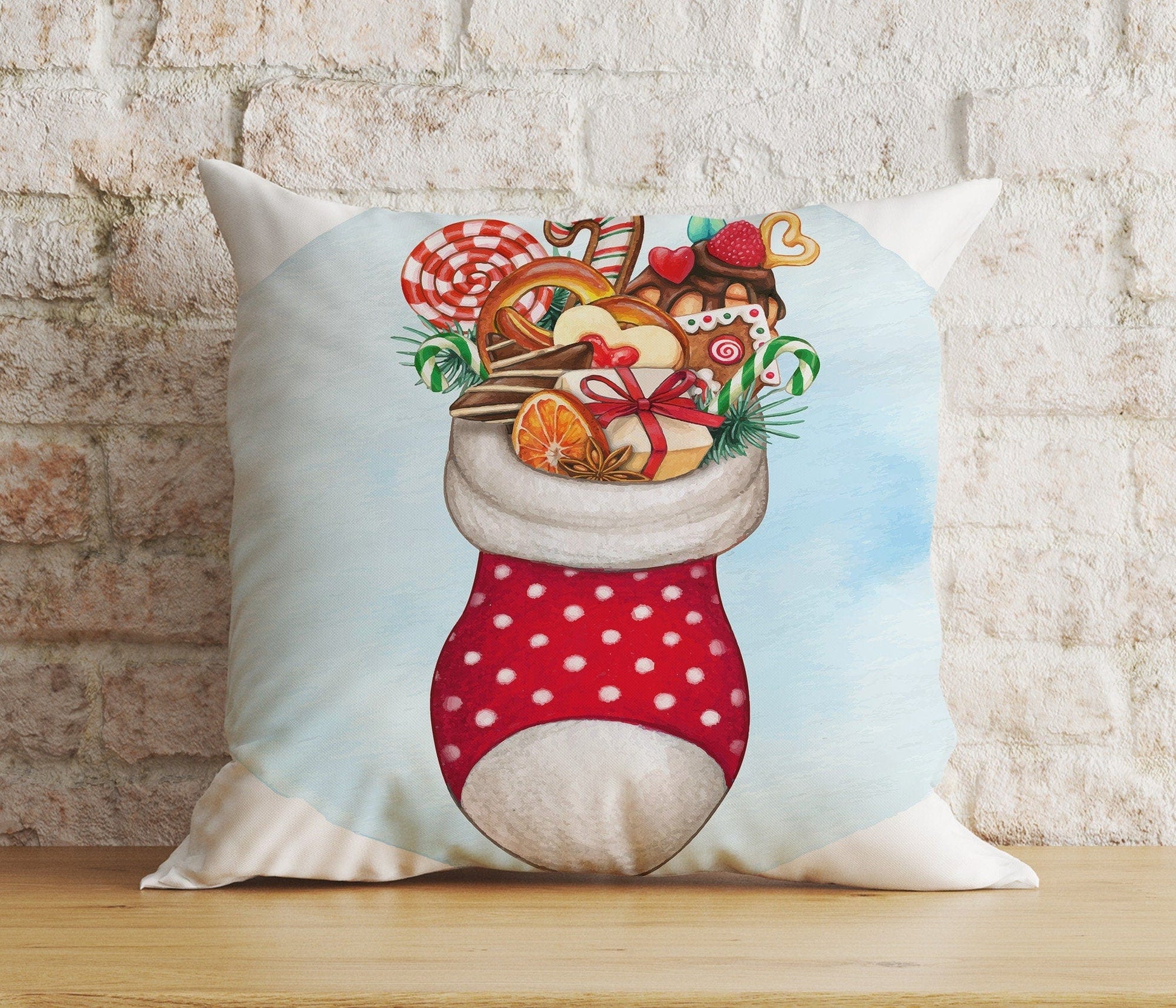 Onay 9 / 12 x 12 inch (30 x 30 cm) Double Side Christmas Stocking Red Xmas Socks Winter Cushion Cover