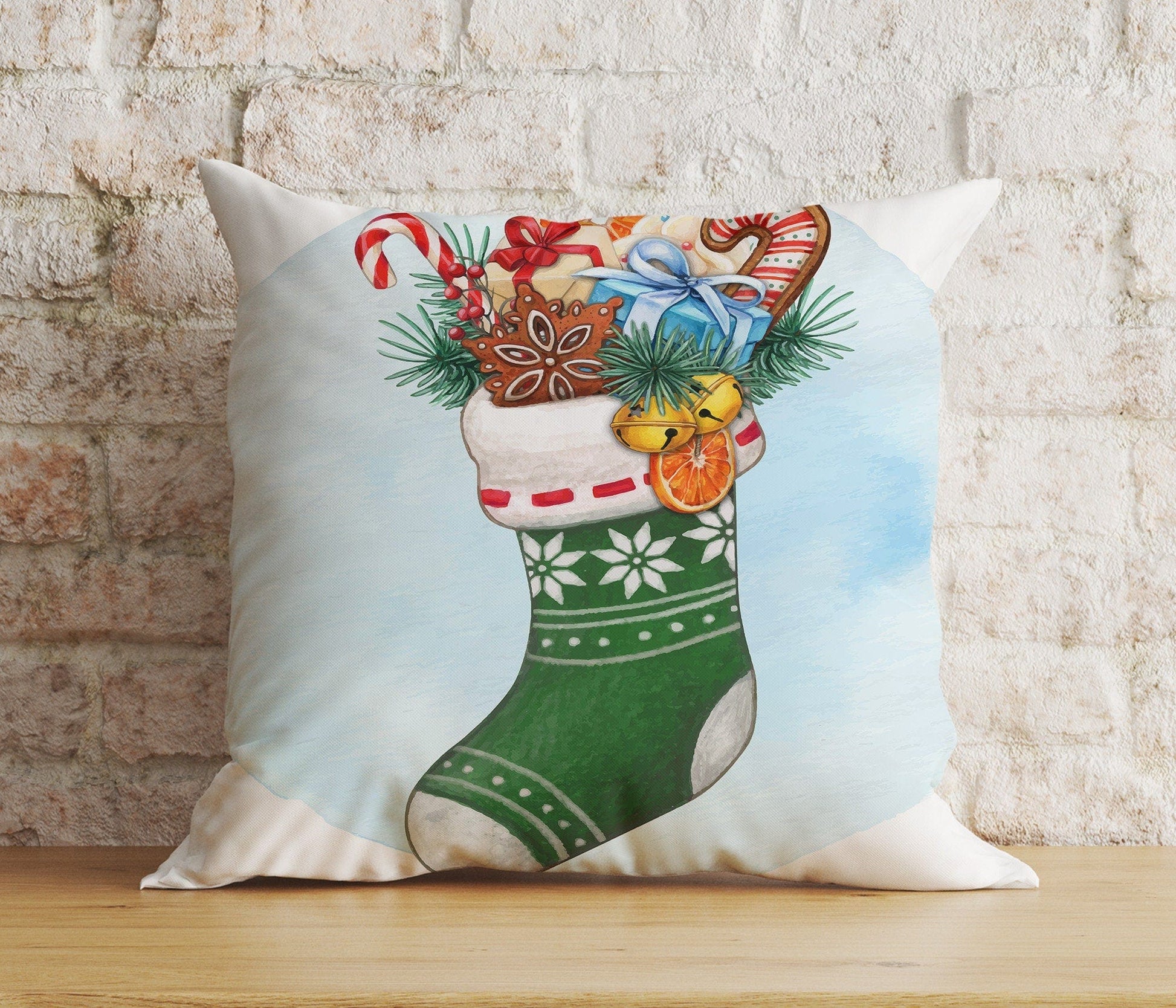 Onay 7 / 12 x 12 inch (30 x 30 cm) Double Side Christmas Stocking Red Xmas Socks Winter Cushion Cover