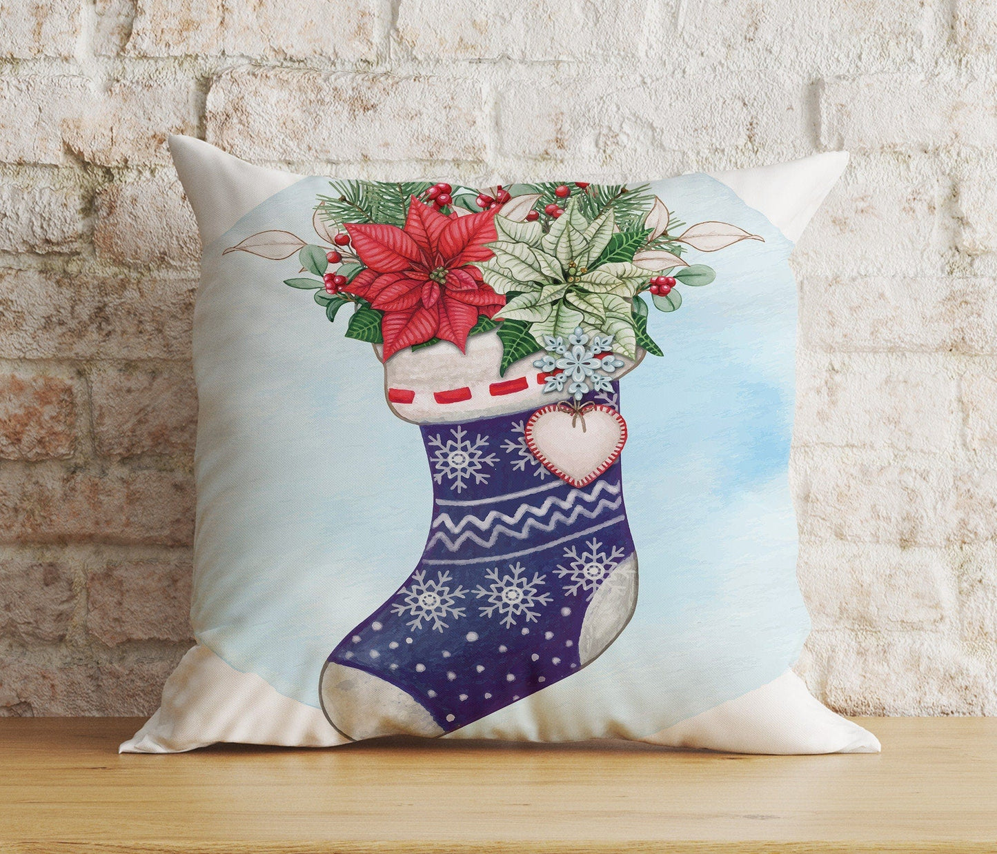 Onay 6 / 12 x 12 inch (30 x 30 cm) Double Side Christmas Stocking Red Xmas Socks Winter Cushion Cover