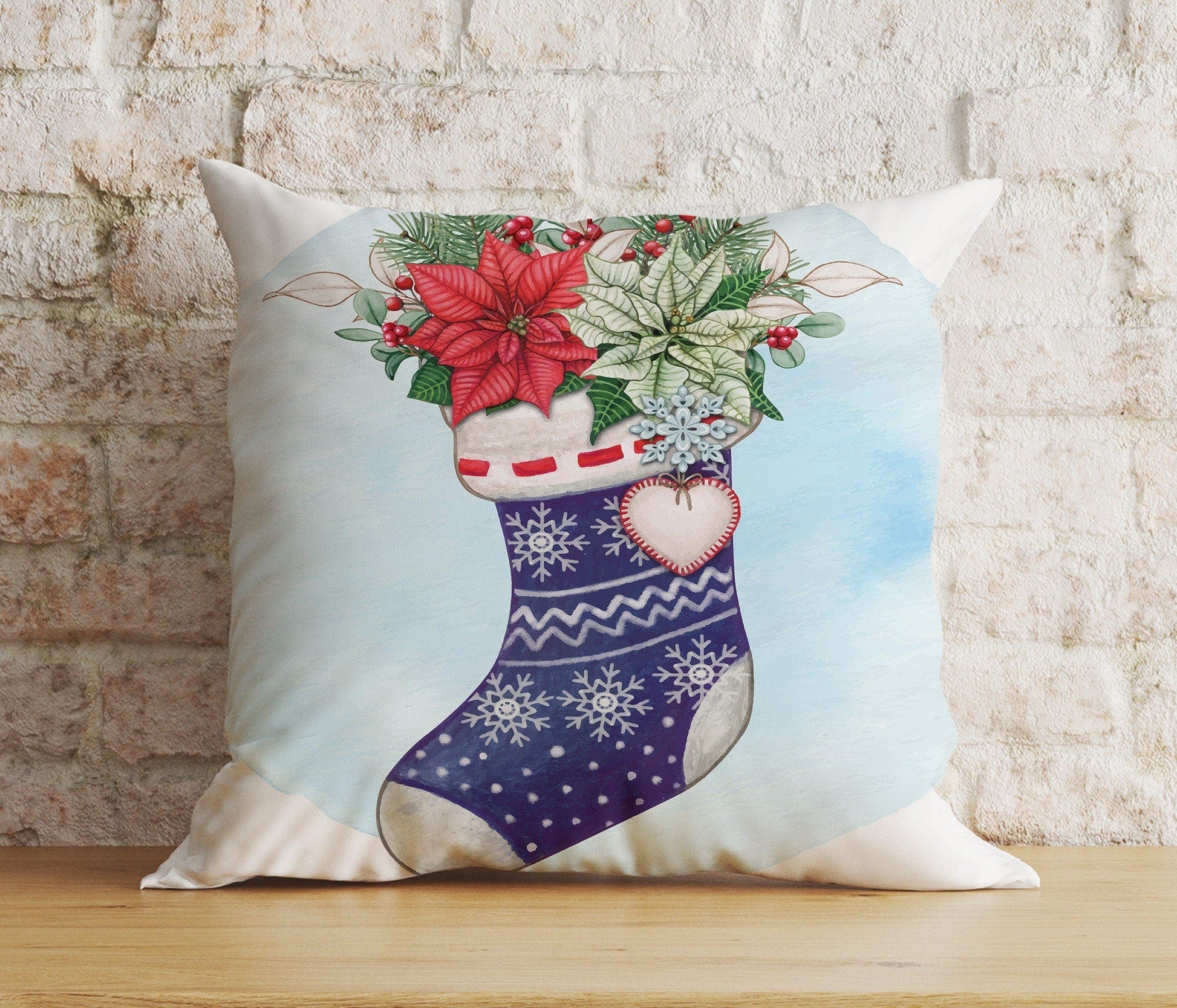 Onay 6 / 12 x 12 inch (30 x 30 cm) Double Side Christmas Stocking Red Xmas Socks Winter Cushion Cover