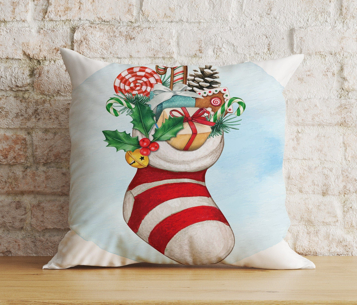 Onay 5 / 12 x 12 inch (30 x 30 cm) Double Side Christmas Stocking Red Xmas Socks Winter Cushion Cover