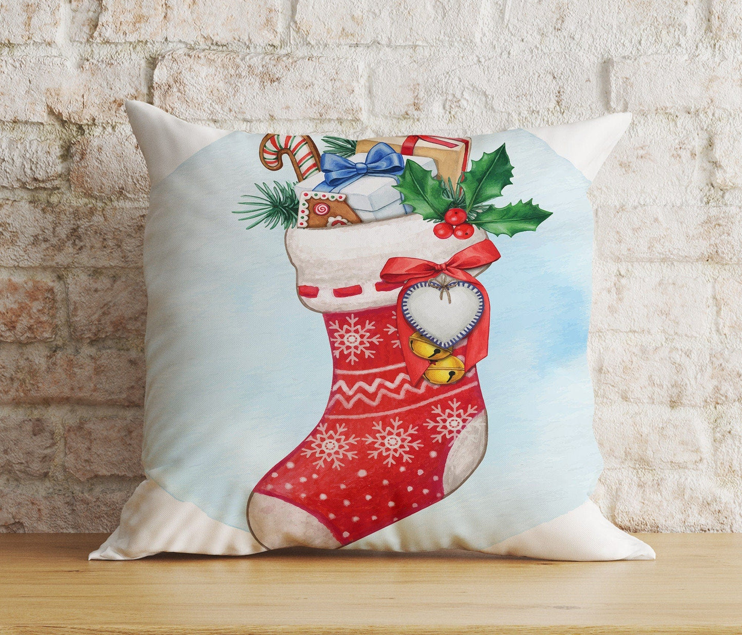 Onay 4 / 12 x 12 inch (30 x 30 cm) Double Side Christmas Stocking Red Xmas Socks Winter Cushion Cover