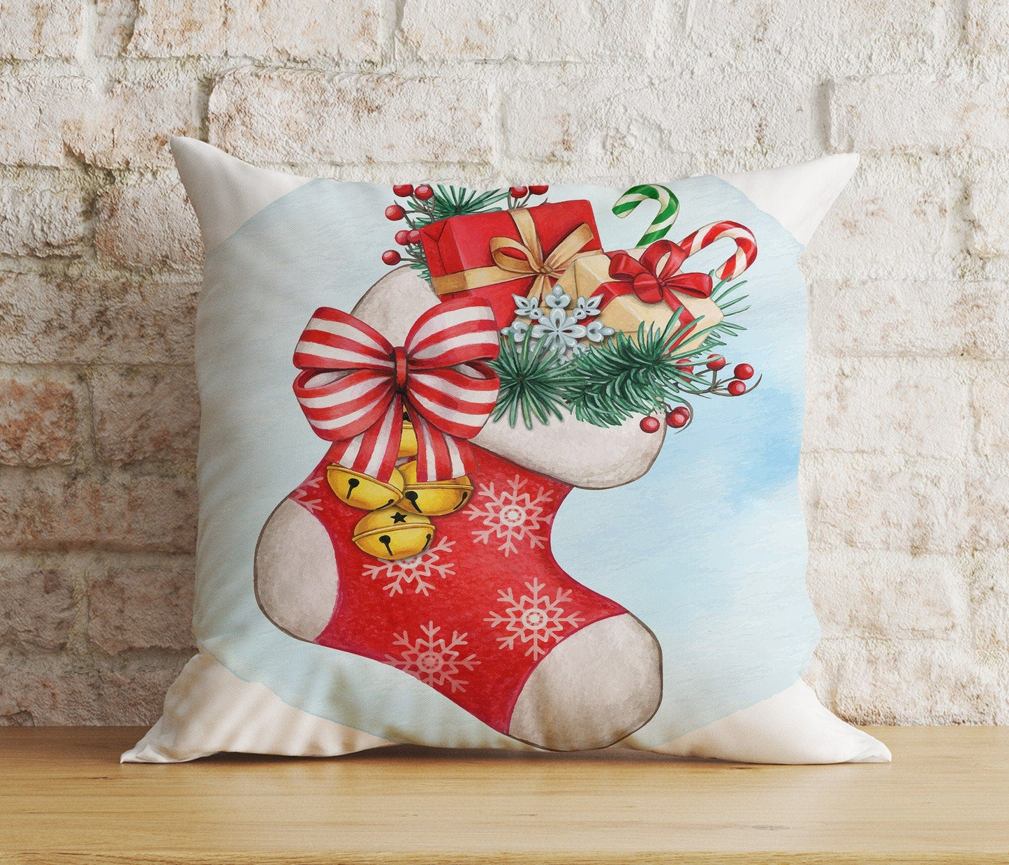 Onay 3 / 12 x 12 inch (30 x 30 cm) Double Side Christmas Stocking Red Xmas Socks Winter Cushion Cover