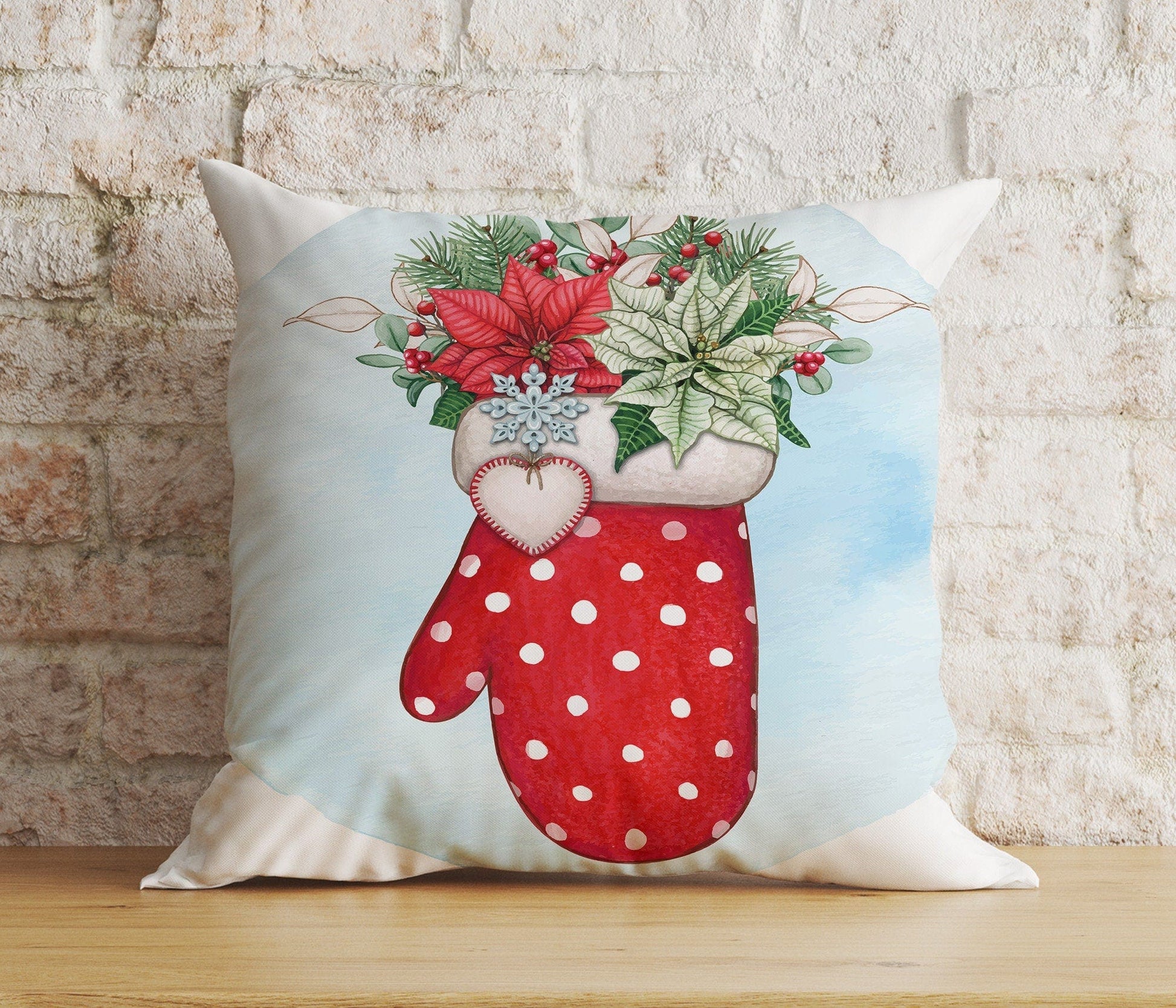 Onay 2 / 12 x 12 inch (30 x 30 cm) Double Side Christmas Stocking Red Xmas Socks Winter Cushion Cover