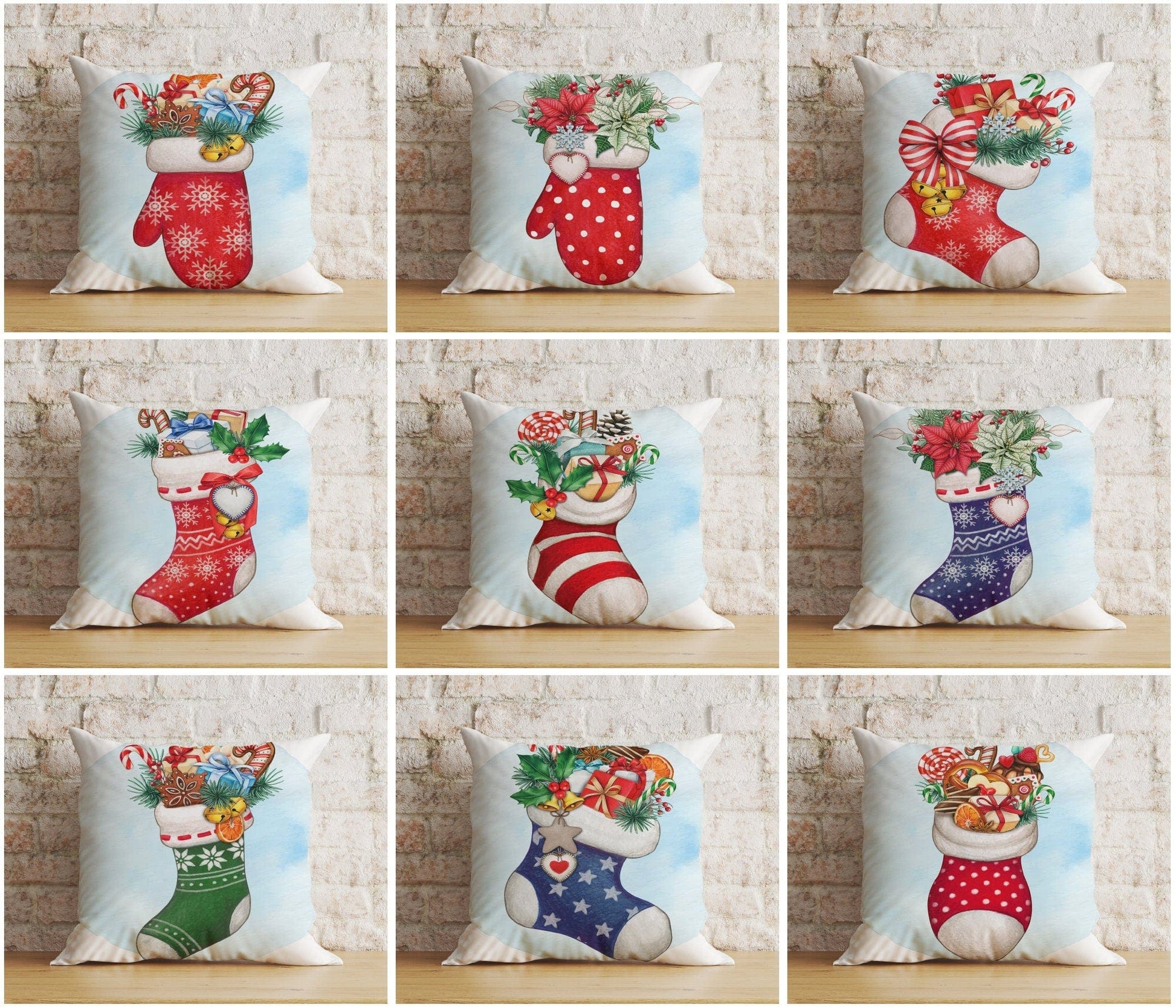 Onay Christmas Stocking Red Xmas Socks Winter Cushion Cover